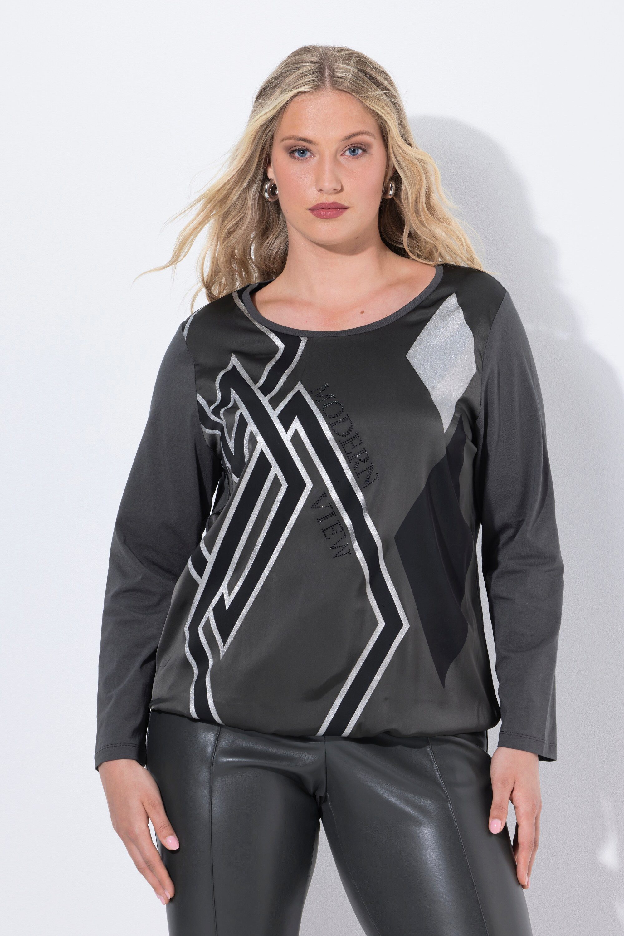 Ulla Popken Longsleeve Shirt Rhomben Rundhals Langarm Gummisaum