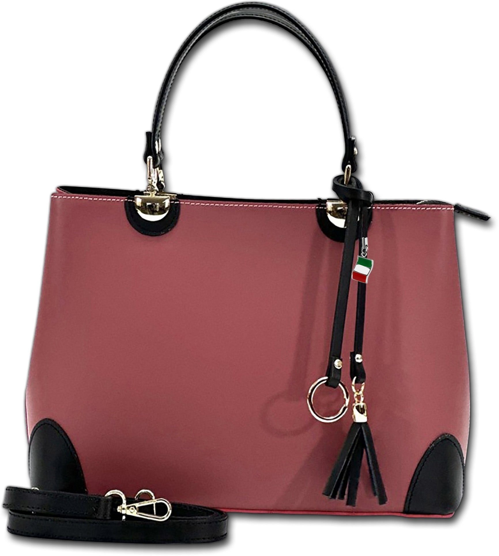 FLORENCE Umhängetasche Florence Handtasche Damen Umhängetasche (Umhängetasche, Umhängetasche), Damen Tasche Echtleder altrosa, schwarz, Made-In Italy