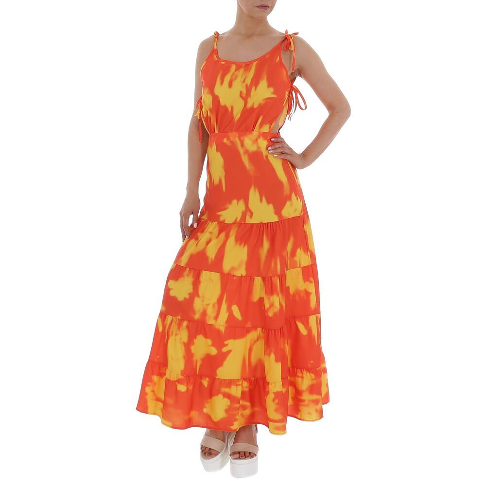 Volants Orange Sommerkleid Maxikleid Stufenkleid Damen Freizeit Batik in Ital-Design