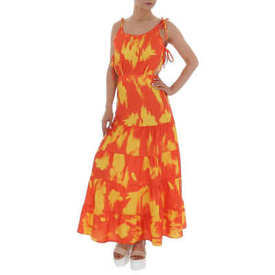 Ital-Design Sommerkleid Damen Freizeit Stufenkleid Volants Batik Maxikleid in Orange