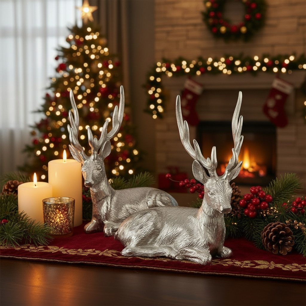 MF Weihnachtsfigur Wintertraum Hirsch Duo Silberdeko 2er Set Weihnachtsdeko günstig online kaufen