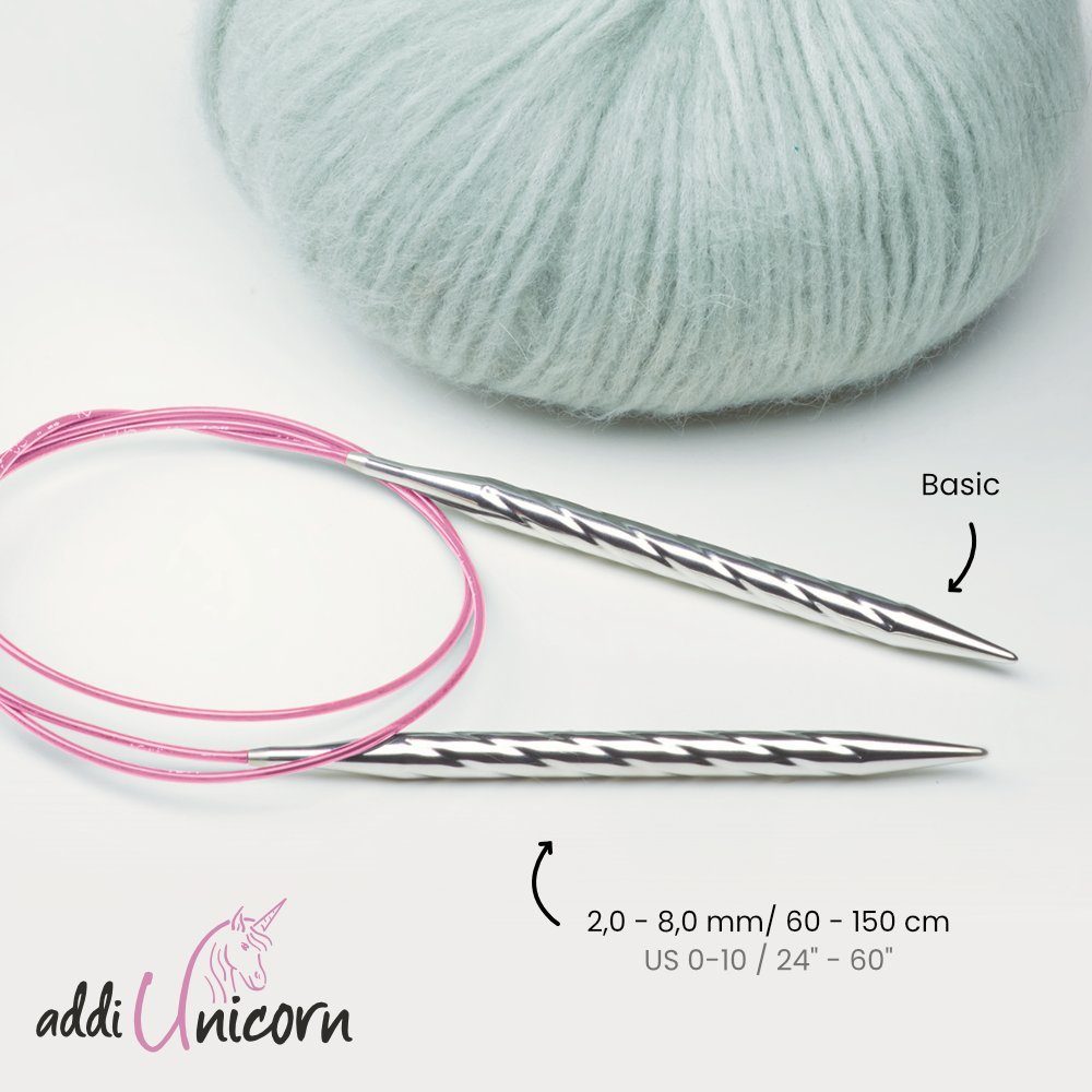 addi Rundstricknadeln addiUnicorn Basic Metall Rundstricknadeln, Länge 60 - 150 cm, Stricknadel in Wellenform in verschiedenen Stärken