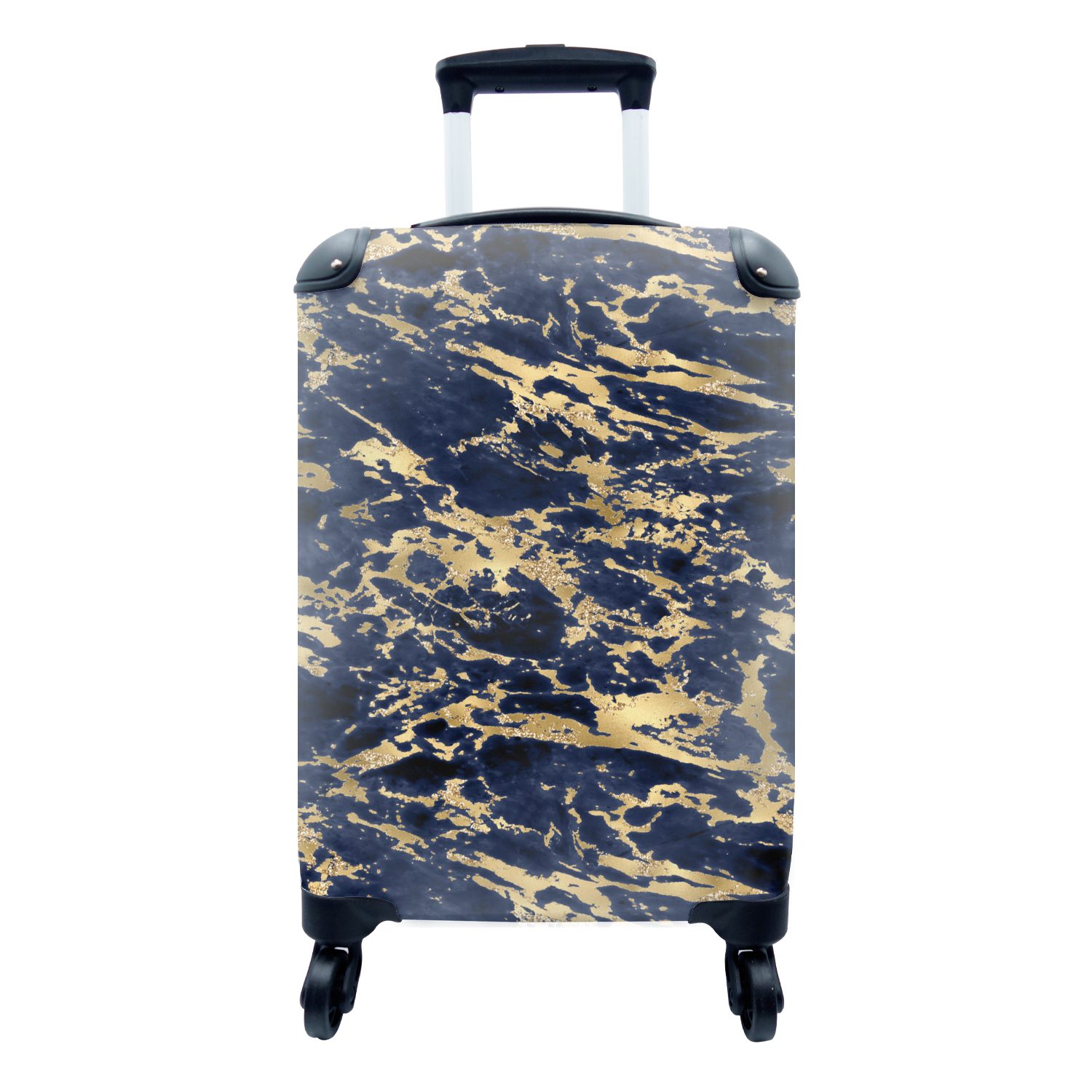 MuchoWow Handgepäckkoffer Blau - Gold - Marmor - Muster, 4 Rollen, Reisetasche mit rollen, Handgepäck für Ferien, Trolley, Reisekoffer
