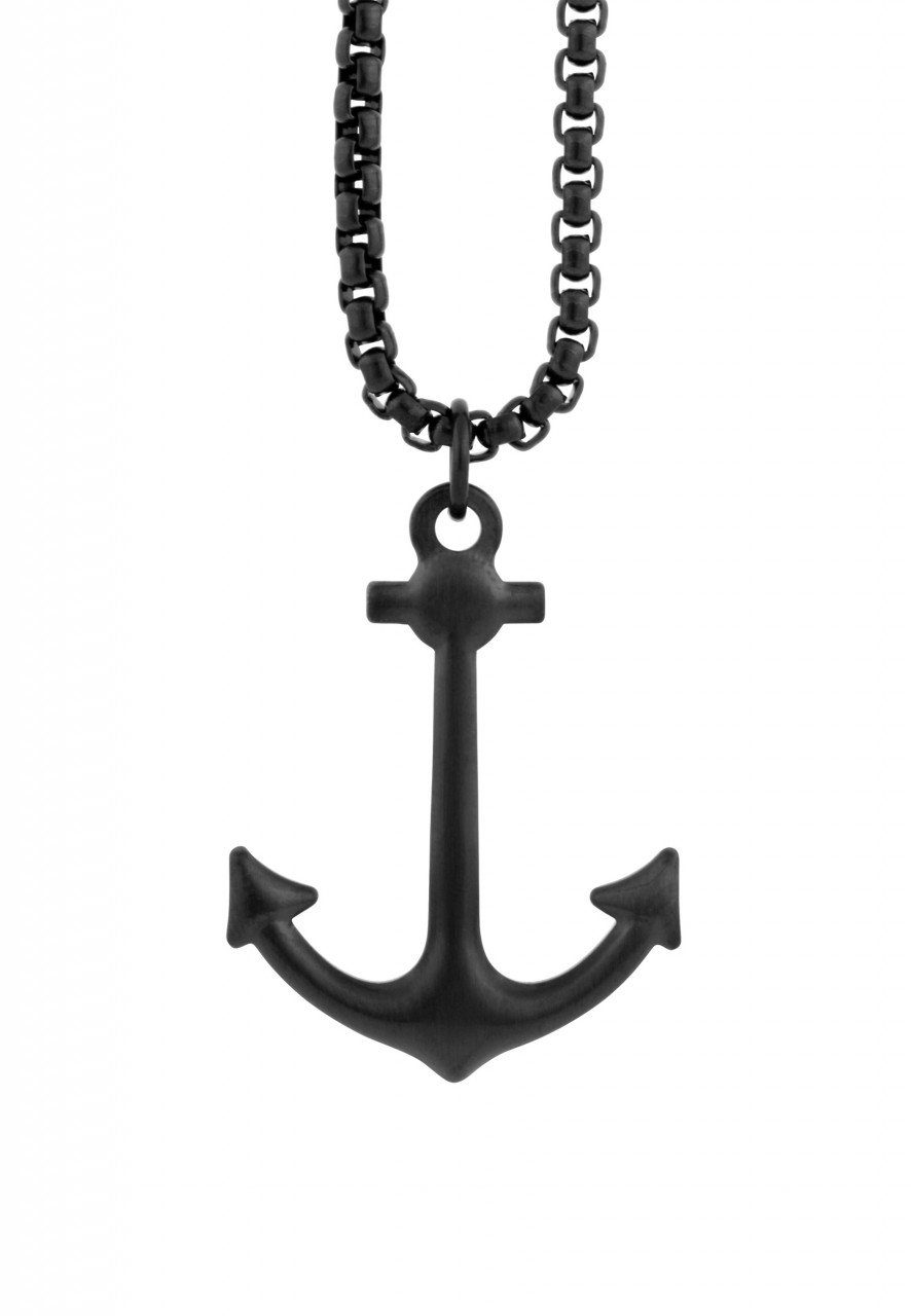 Edelstahlkette Portus Anker Halskette Mattschwarz 70 cm