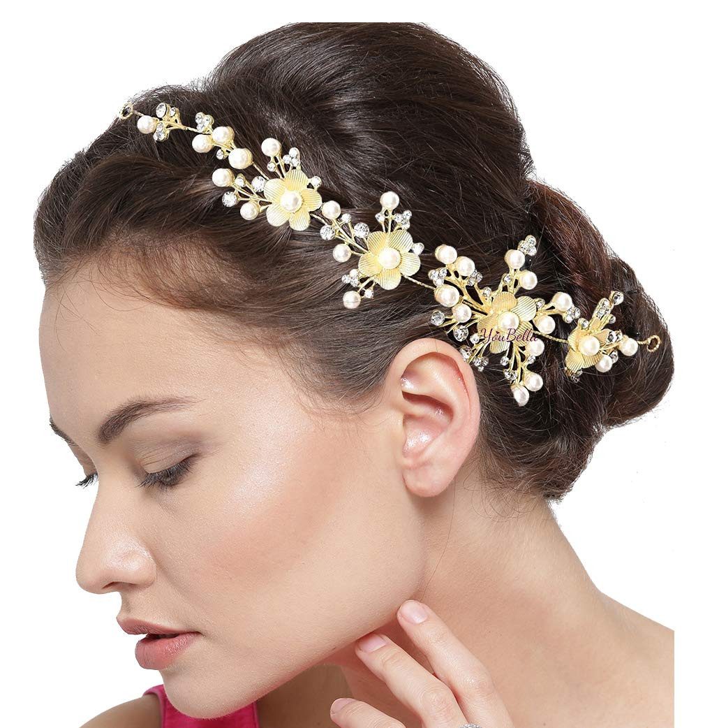 YouBella Haarclip Floral Stein Haar Rebe Für Frauen, Inhalt der Box: Haar Rebe x 1, Haar-Accessoire für Braut Hochzeit Funktionen Brautjungfer, Material: Kunststoff, Elegante Erscheinung