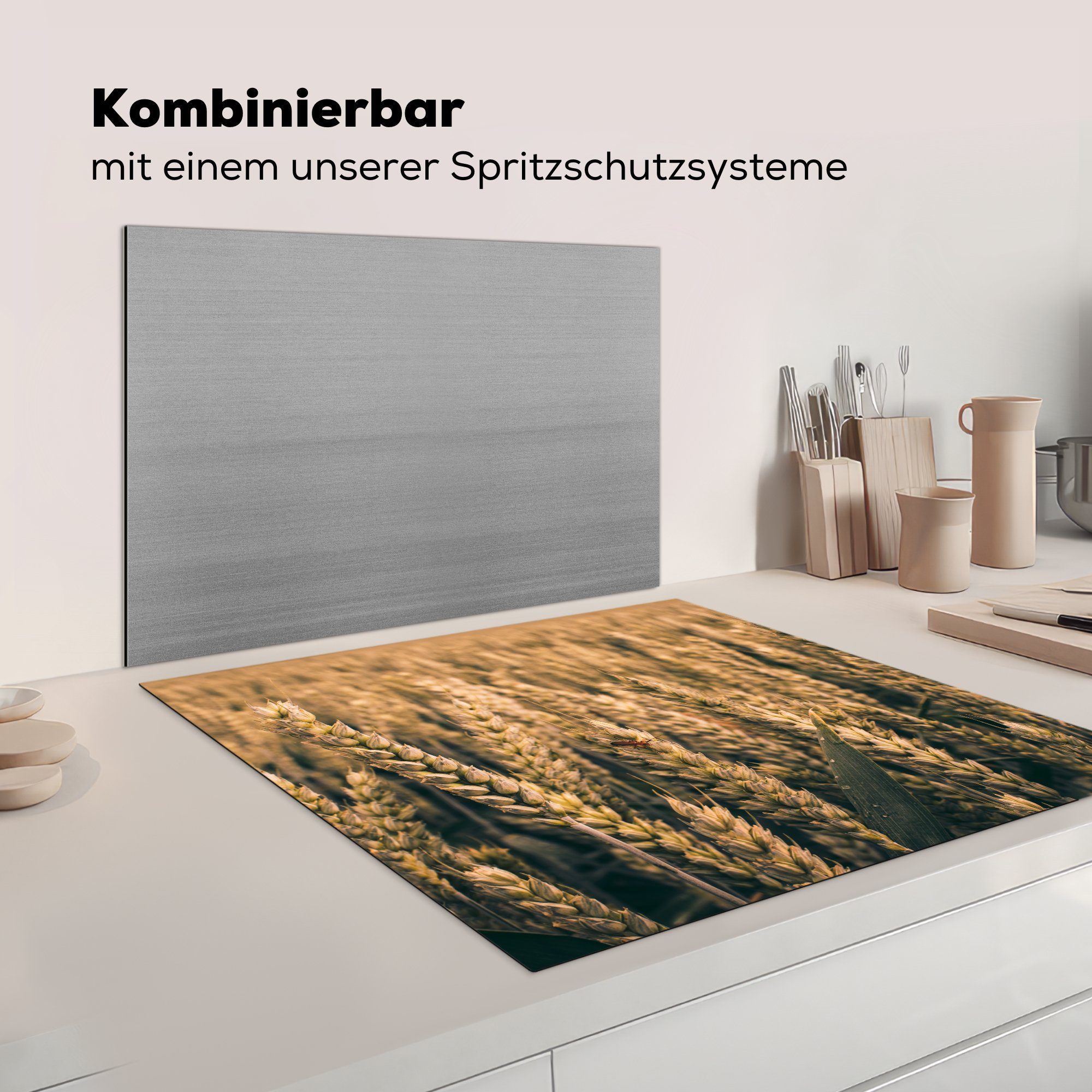 Herdblende-/Abdeckplatte Landwirtschaft küche für - Vinyl, Ceranfeldabdeckung, Natur, (1 Weizen - MuchoWow 78x78 tlg), cm, Arbeitsplatte