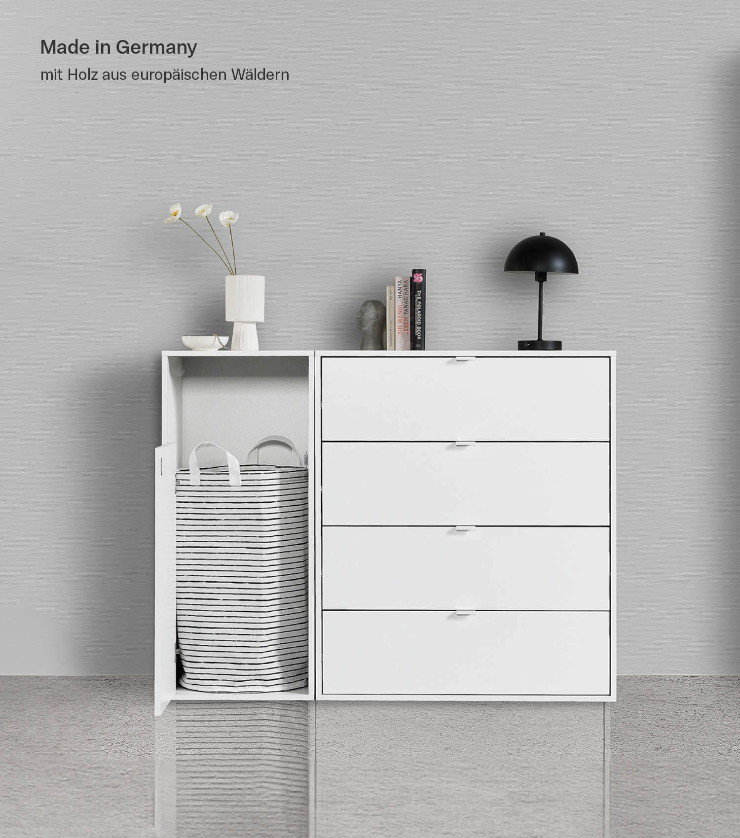 mokebo Wäscheschrank Der Wäschehüter (1-türig) Wäschekorb oder Wäschesammler mit Magnetverschluss in Weiß