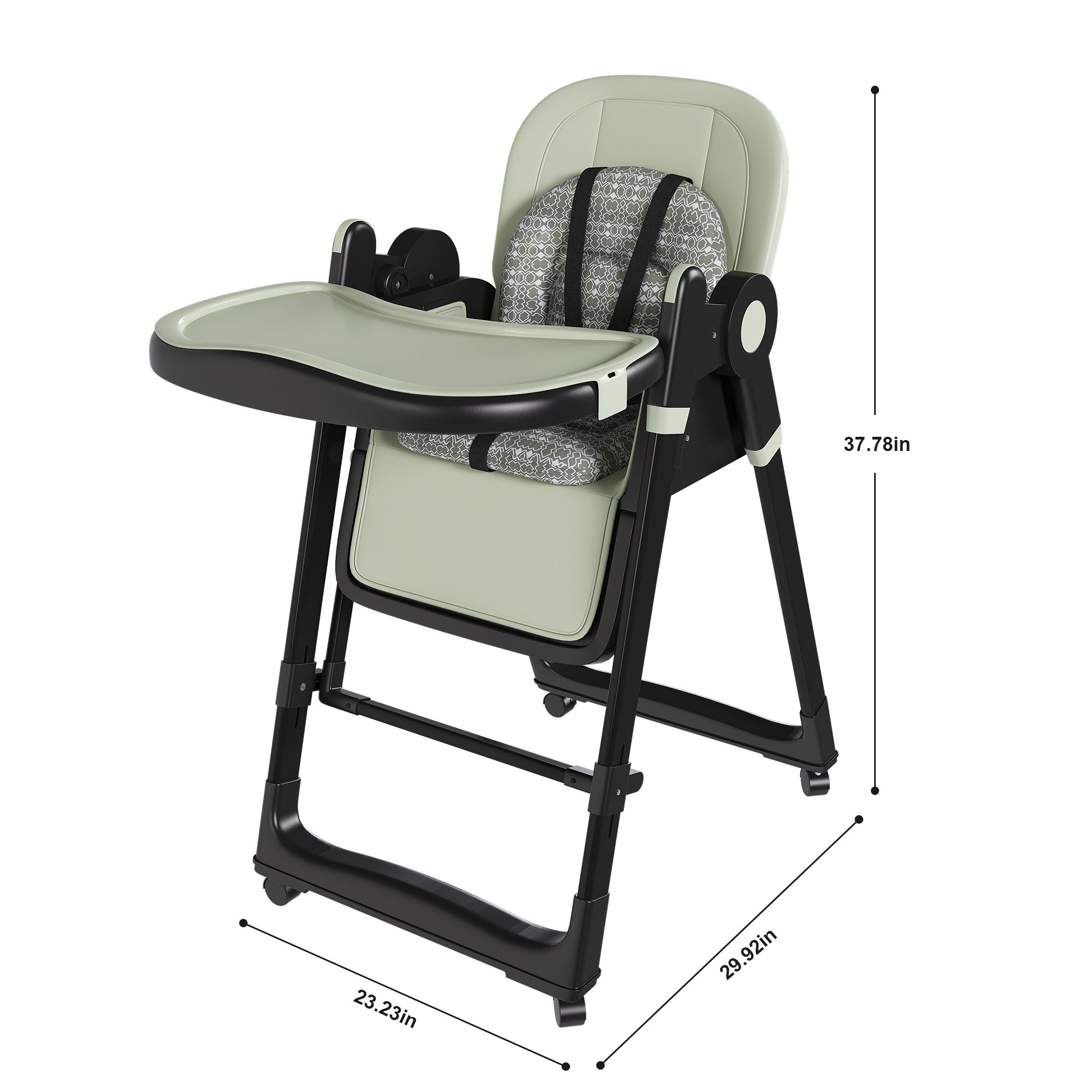 KLAM HOME Kinderklappstuhl 2-in-1 Kinderstuhl mit Wippfunktion, höhenverstellbar & klappbar (Sicherer Kinderstuhl mit 5-Punkt-Gurt & Feststellrädern bis 100kg), Weißer Kinderstuhl mit abnehmbarer Ablage für 6 Monate bis 3 Jahre