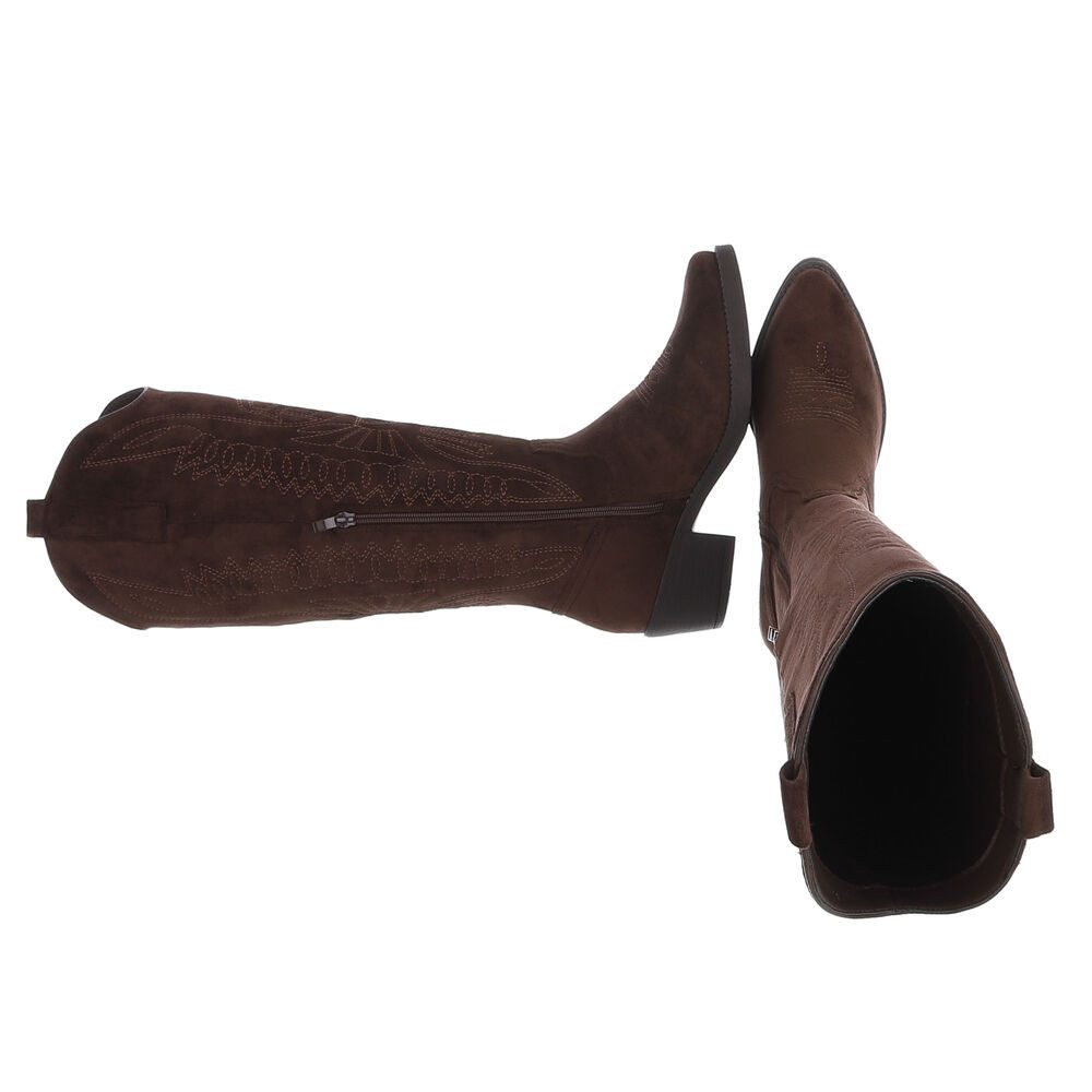 Ital-Design Bequemer Schlupfschuh für Damen mit stilvollem Design Westernstiefel (90927426) Blockabsatz Stiefel in Braun
