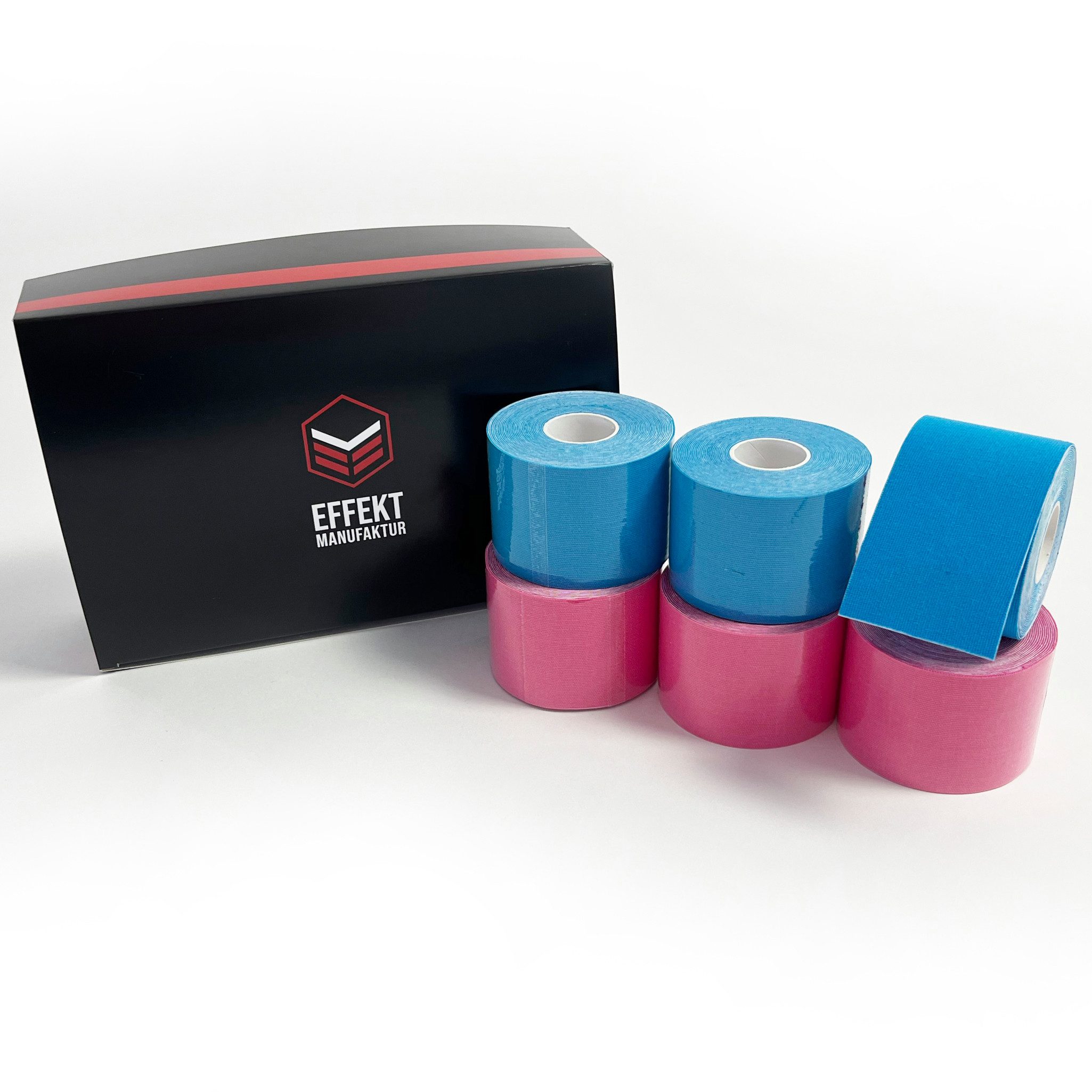 Effekt Manufaktur Kinesiologie-Tape - 6 Rollen – 500 x 5 cm – Kinesiotape in blau und pink (6-St) 50-60 % Dehnfähigkeit