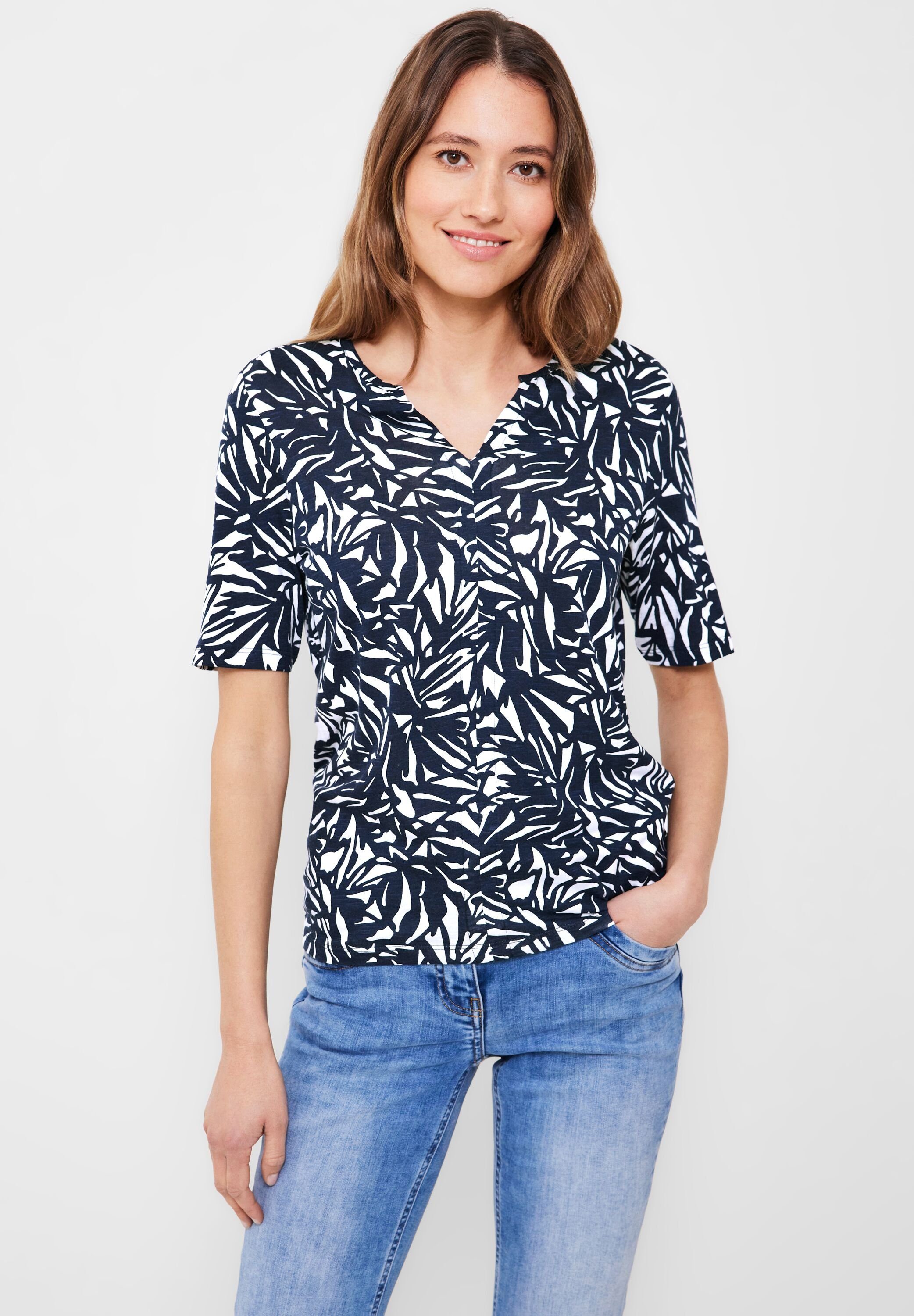 Cecil T-Shirt Cecil Tunikashirt mit Alloverprint in Deep Blue (1-tlg) Nicht Vorhanden