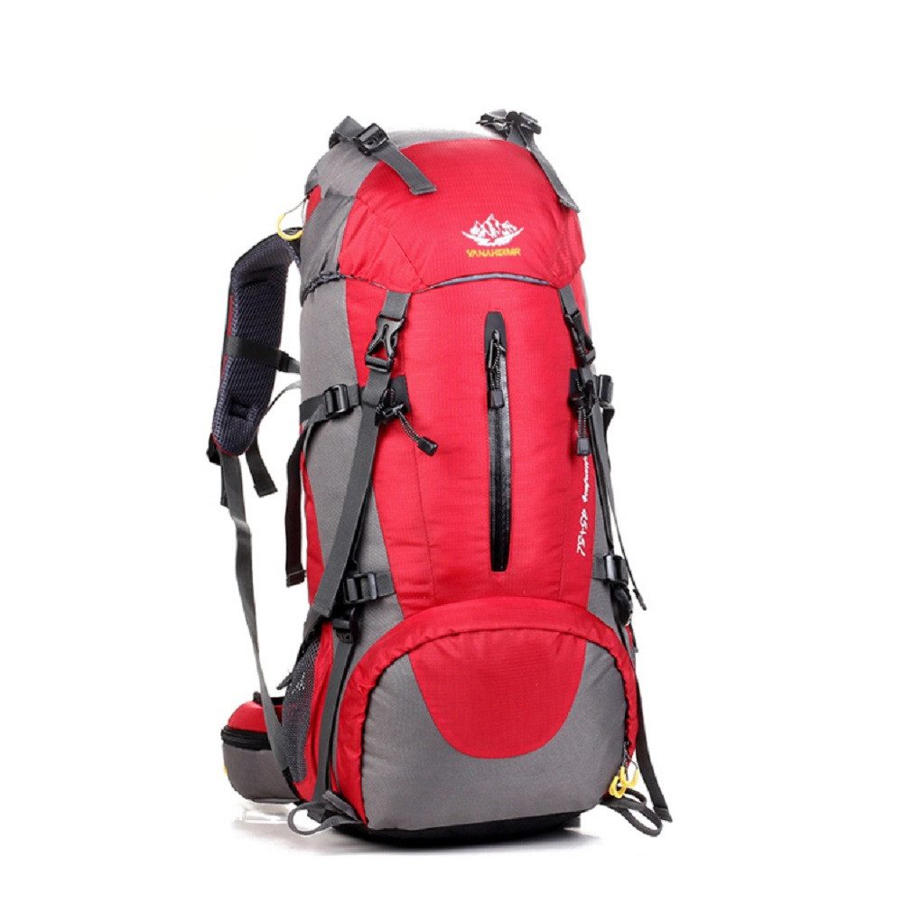 RAIKOU Wanderrucksack 50L Trekkingrucksack Wasserdicht, Reisetasche Ultralight (Regenhülle, Hüftgurt mit praktischen Taschen), Atmungsaktives Tragesystem