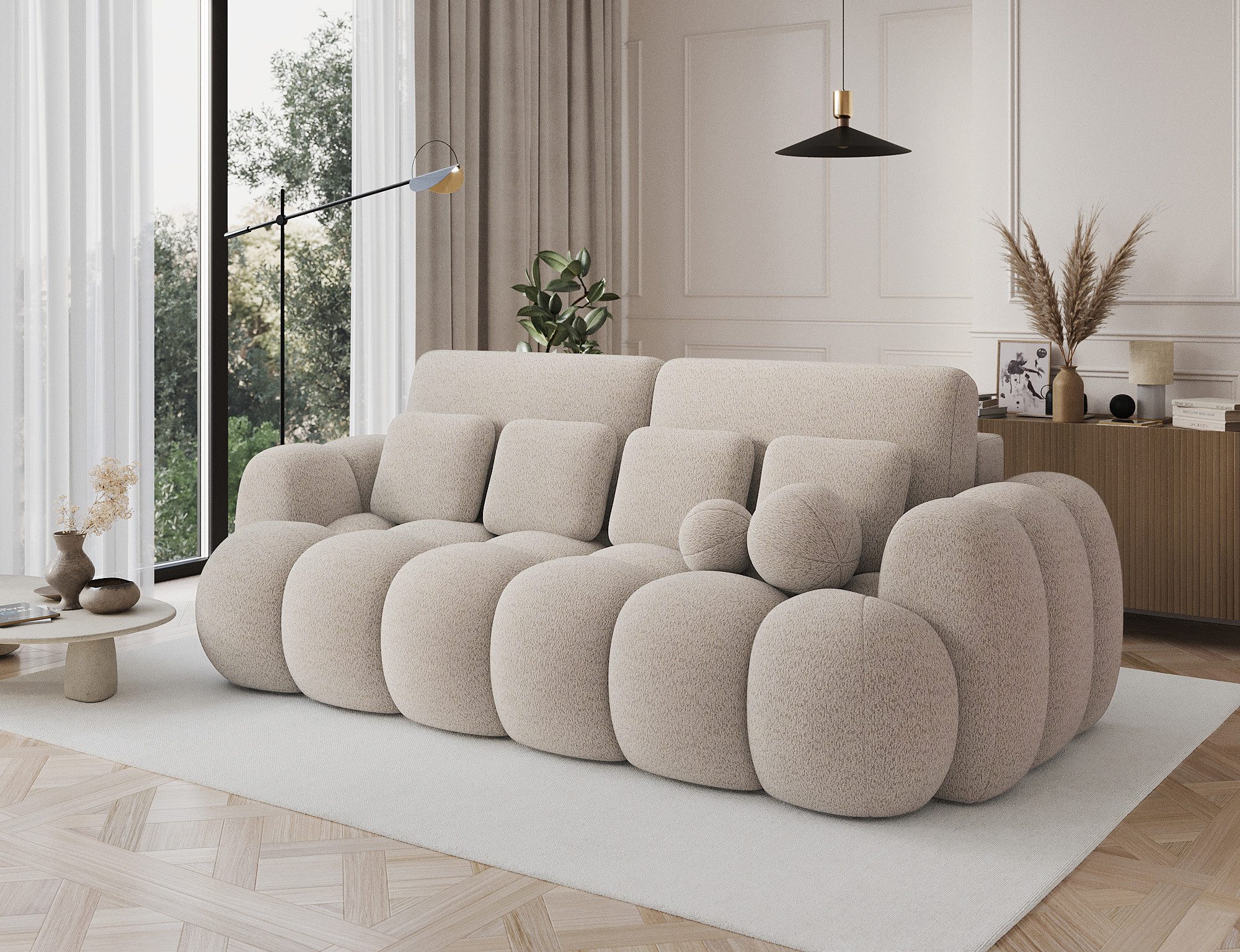 MOEBLO Schlafsofa Elvento, Sitzer Sofa mit Schlaffunktion & Komfortpolsterung – Modernes Schlafsofa mit Bettkasten & Zierkissen, Couch Polstermöbel Sitzmöbel Wohnzimmermöbel 3-Sitzer-Sofa Stoffsofa für Wohnzimmer, B 256 × H 105 × T 119 cm