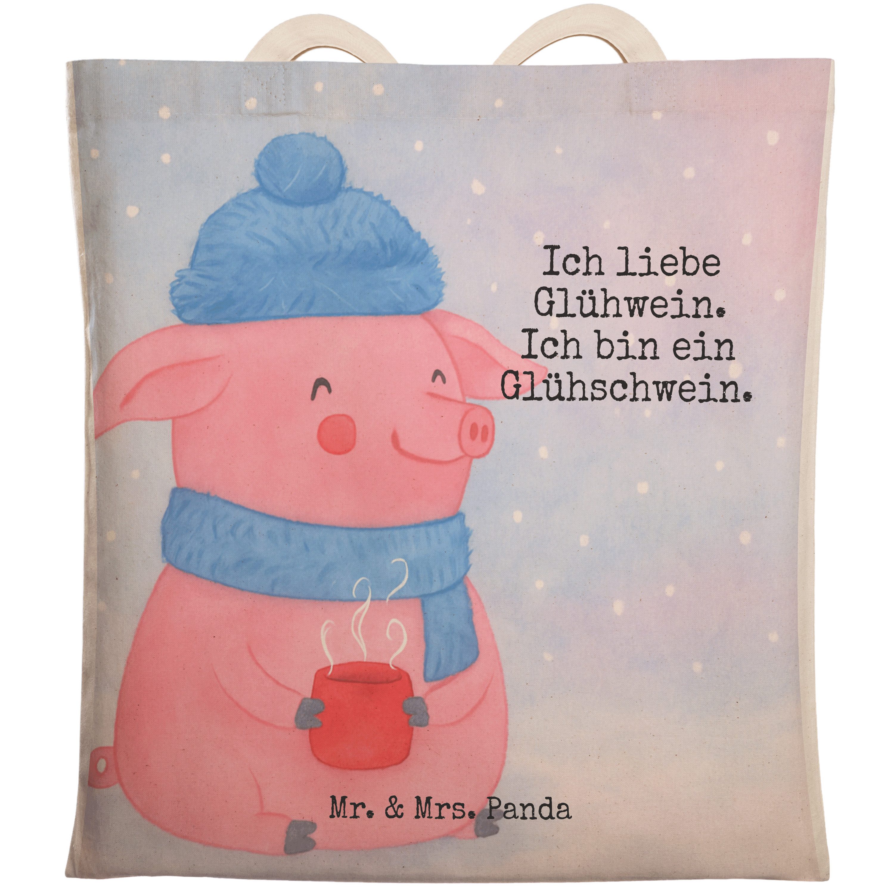 Tragetasche Schwein Glühwein Design, Tote Bag, Weiß, Weihnachten, Shoppingtasche