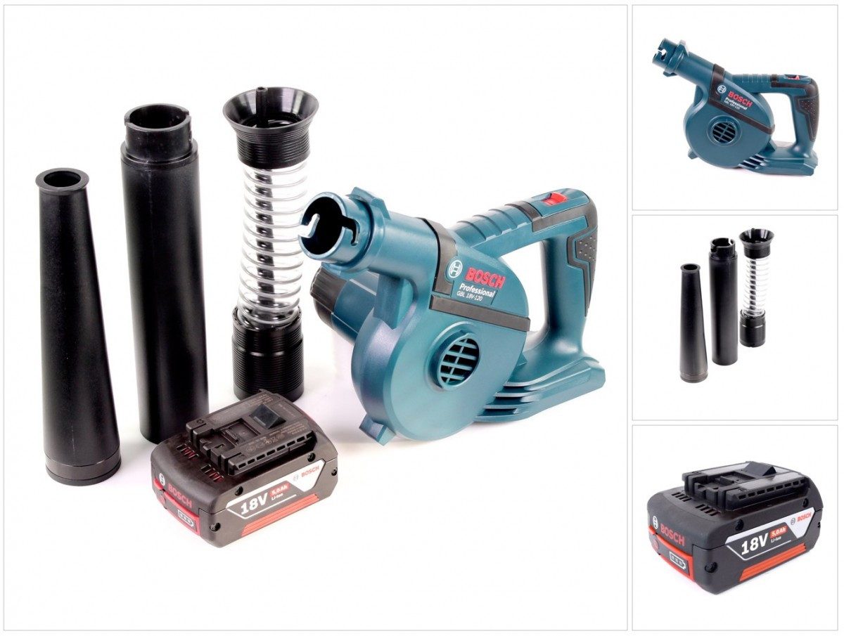 Bosch Professional Akku-Laubbläser GBL 18 V-120 Akku Gebläse Laubbläser mit 1 x Bosch GBA 18 V 5,0 Ah Ak