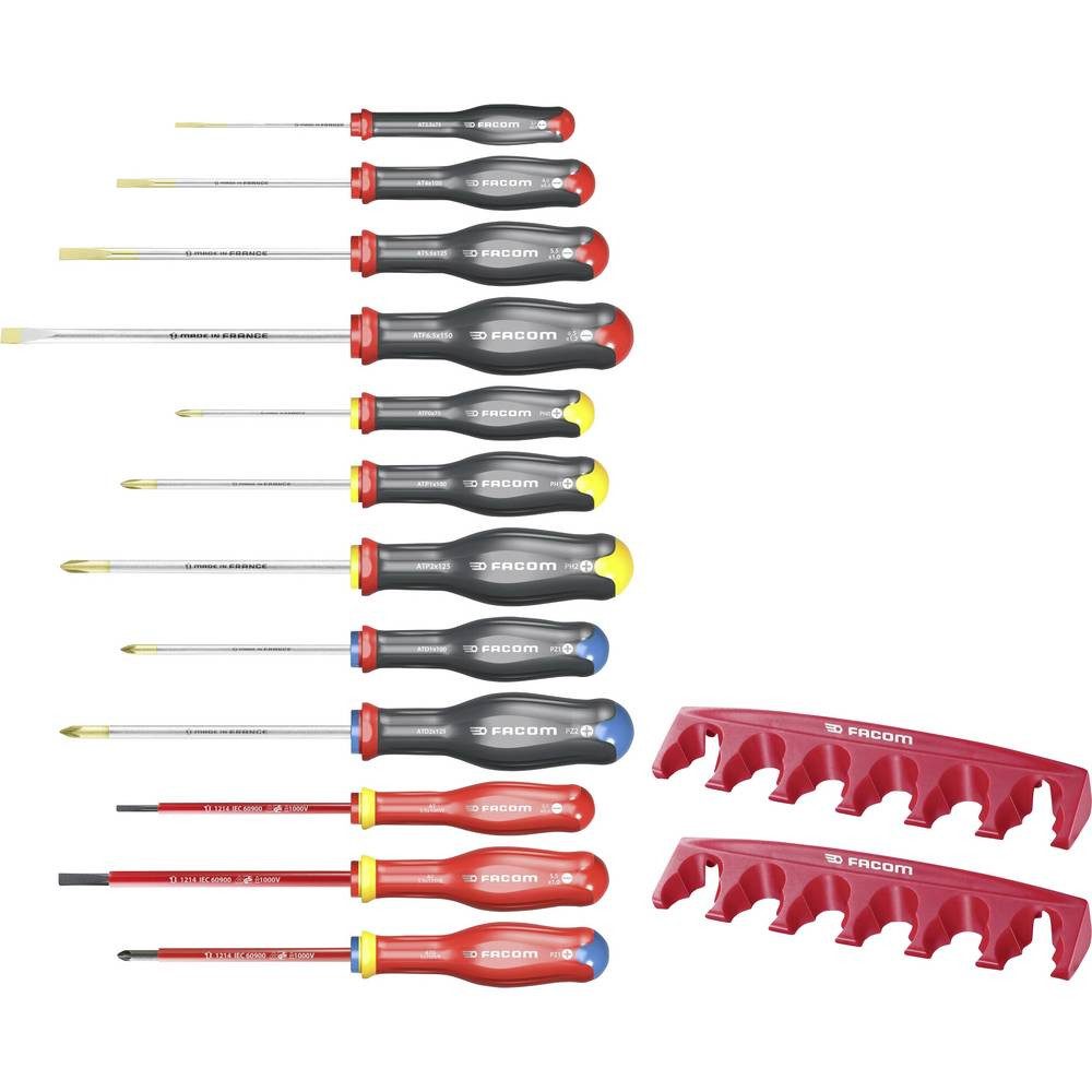 Facom Schraubendreher Schraubendreher-Set 12-tlg u. 2 Halter AT.J12R1PB