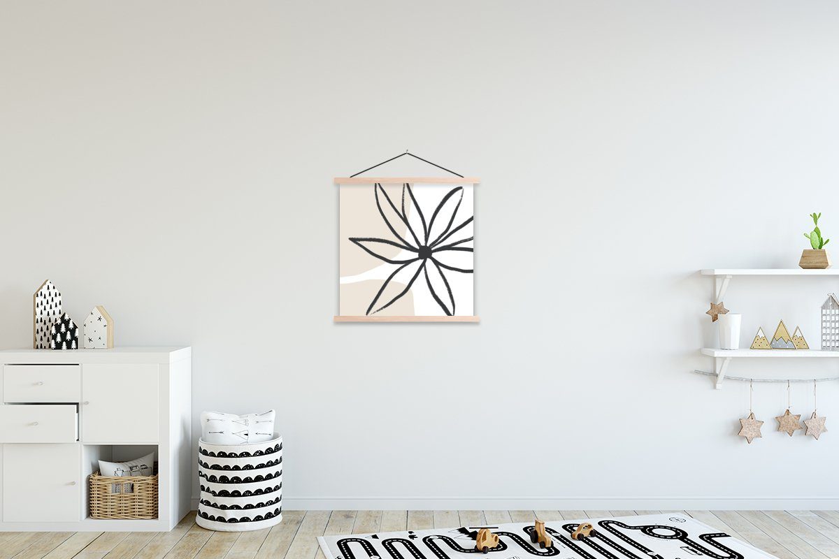 MuchoWow Poster Blumen - Minimalismus - Pastell, (1 St), Posterleiste, Textilposter für Wohnzimmer, Bilderleiste, Magnetisch braun | braun