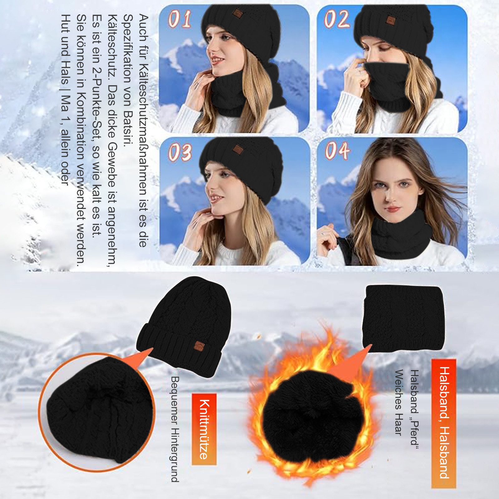 REDOM Strickmütze Winter Mützen- und Schalset Wintermütze (Warm gefüttert w günstig online kaufen