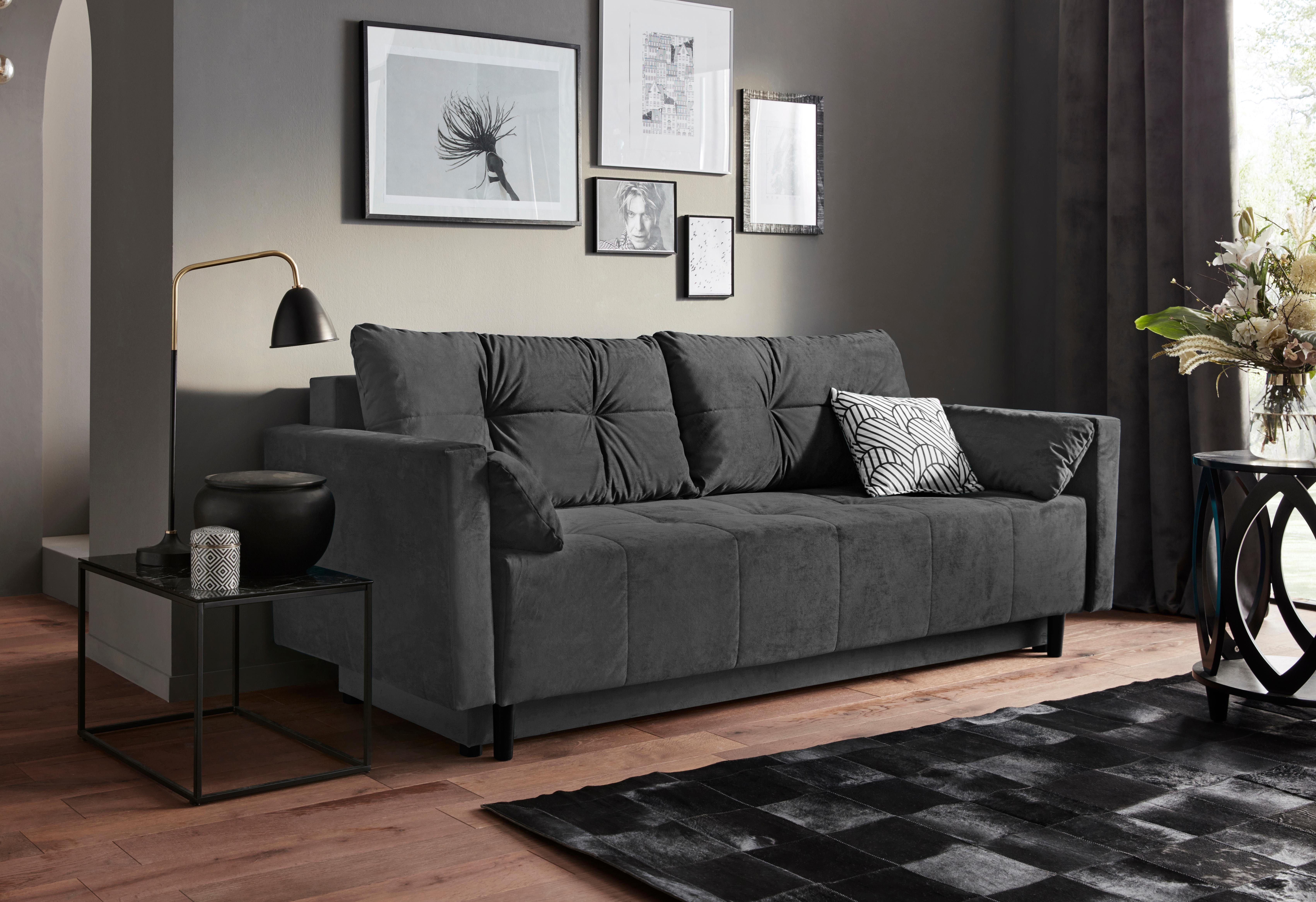 COLLECTION AB Schlafsofa Solar, B: 225 cm, Liegel. 136x200 cm, Schlaffunktion, Bettkasten & 1 Zierkissen, Federkern