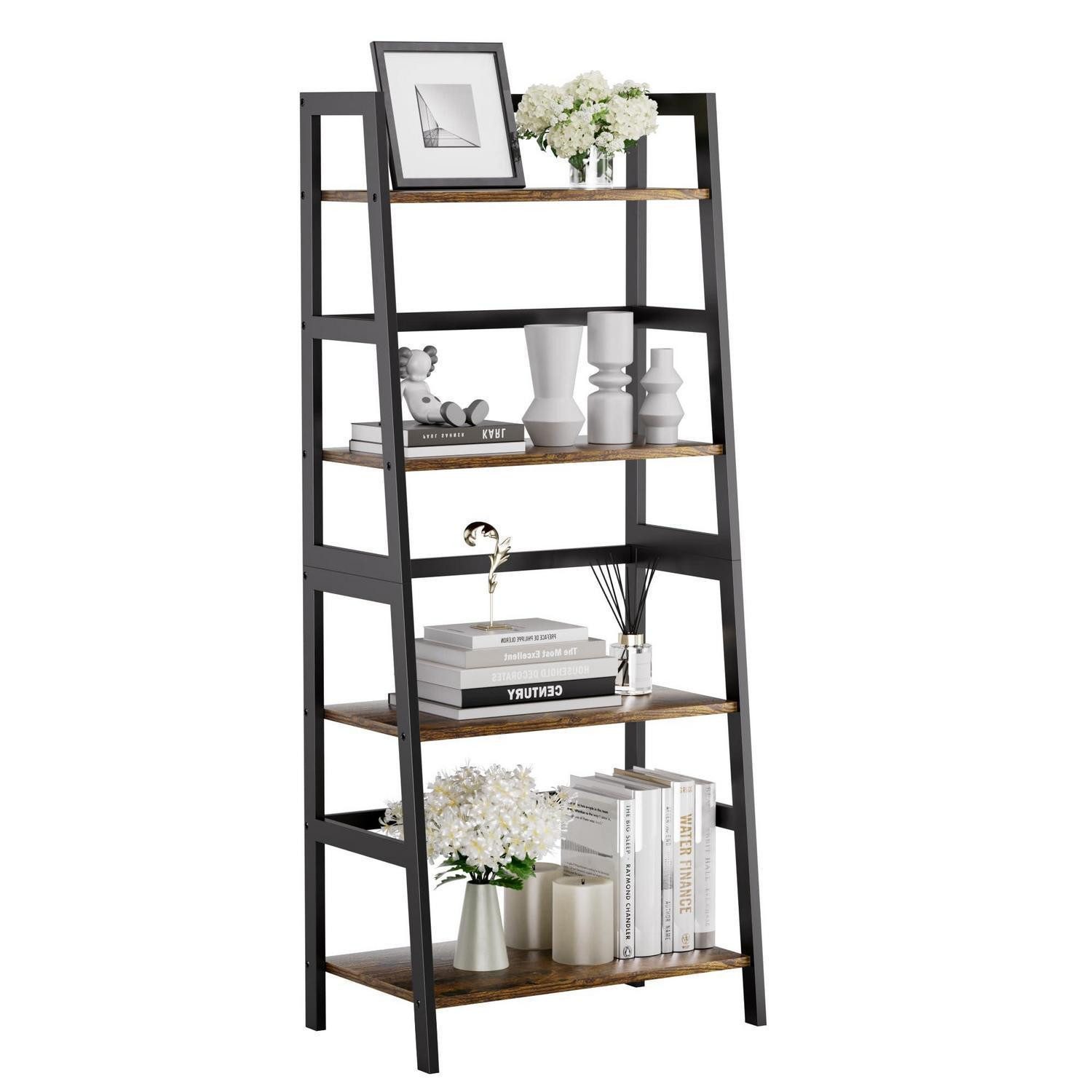 LuxusKollektion Leiterregal Leiterregal 4 Ebenen Bambus rustikales Braun-Schwarz, 1-tlg.