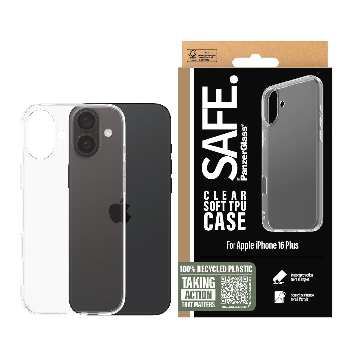 SAFE by PanzerGlass Handyhülle Soft TPU Case für Apple iPhone 16 Plus, Backcover, Schutzhülle, Handyschutzhülle, Case, Schutzcase, stoßfest