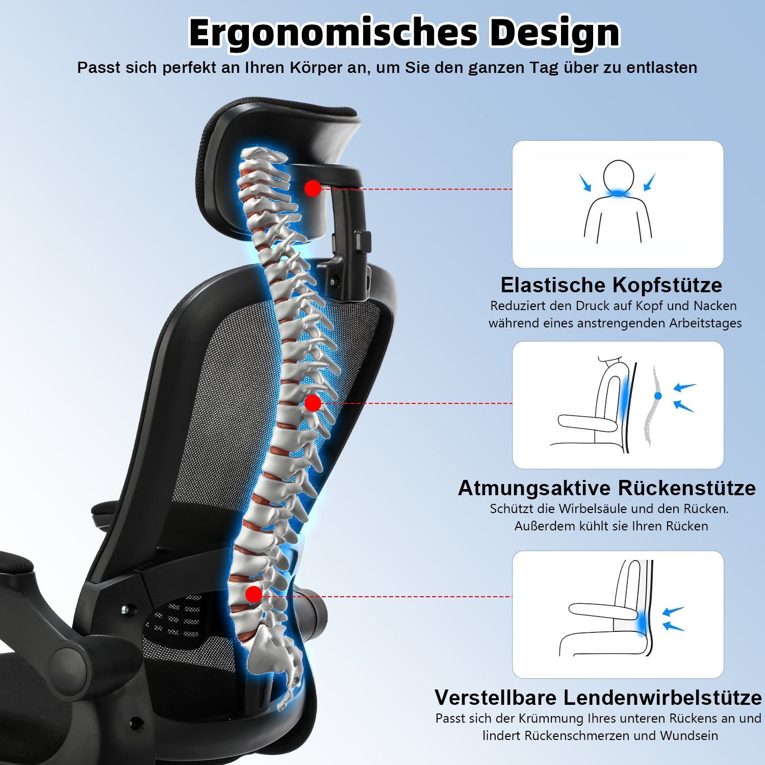 LETGOSPT Bürostuhl Ergonomischer, Chefsessel mit Lendenwirbelstütze, günstig online kaufen