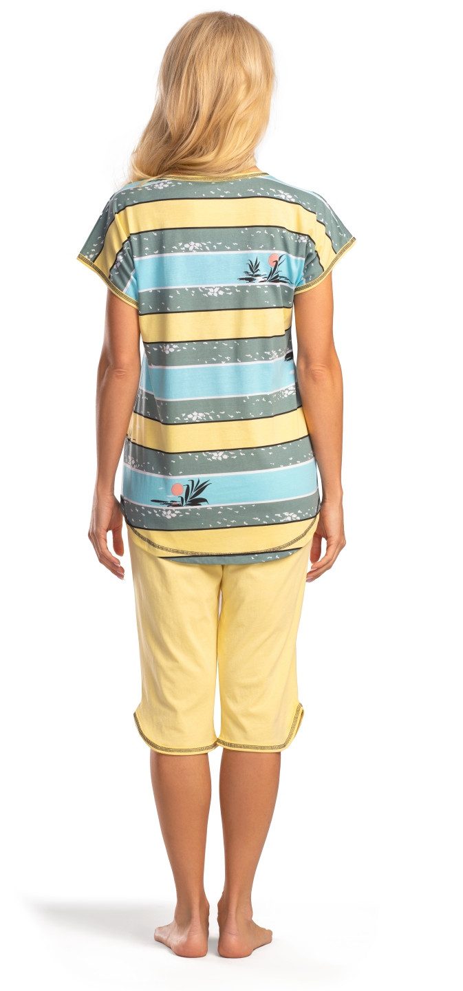 Consult-Tex Capri-Pyjama Damen Capri Pyjama Schlafanzug DF801 (Spar-Set, 1 Set) Oberteil mit allover Druck