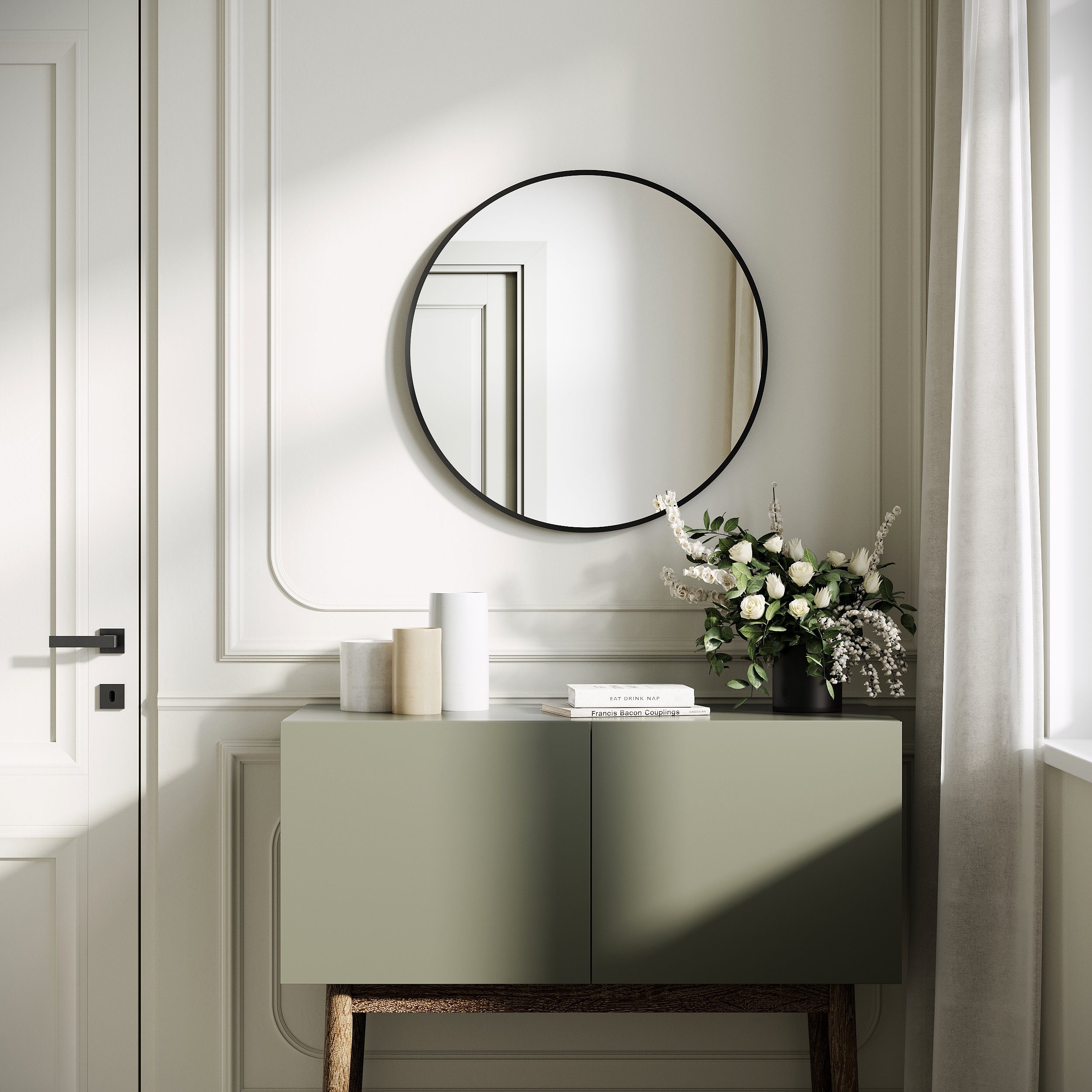 SONNI Wandspiegel Wandspiegel rund Schwarz,wand,groß 40/50/60cm mit Alumini günstig online kaufen