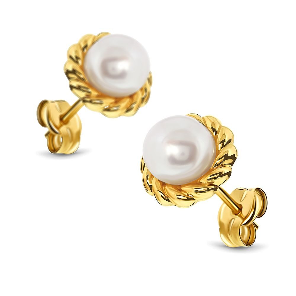 Miore Perlenohrringe MA9076E für Damen 9K (375) Gelbgold mit Süßwasserzuchtperlen 5,5 mm, Gesamtdurchmesser ca. 8 mm