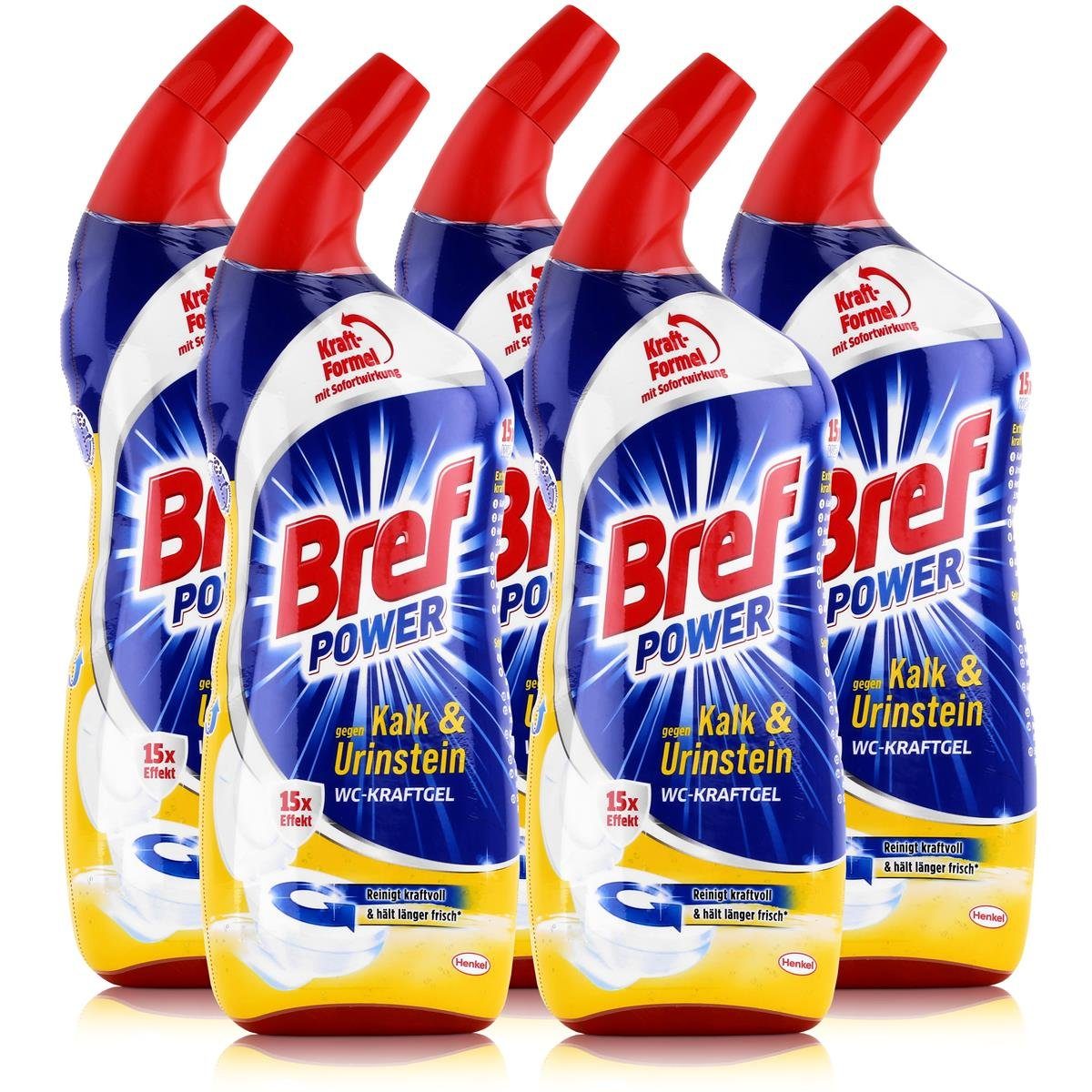 Bref Power WC-Kraftgel gegen Kalk & Urinstein 750ml (5er Pack) WC-Reiniger