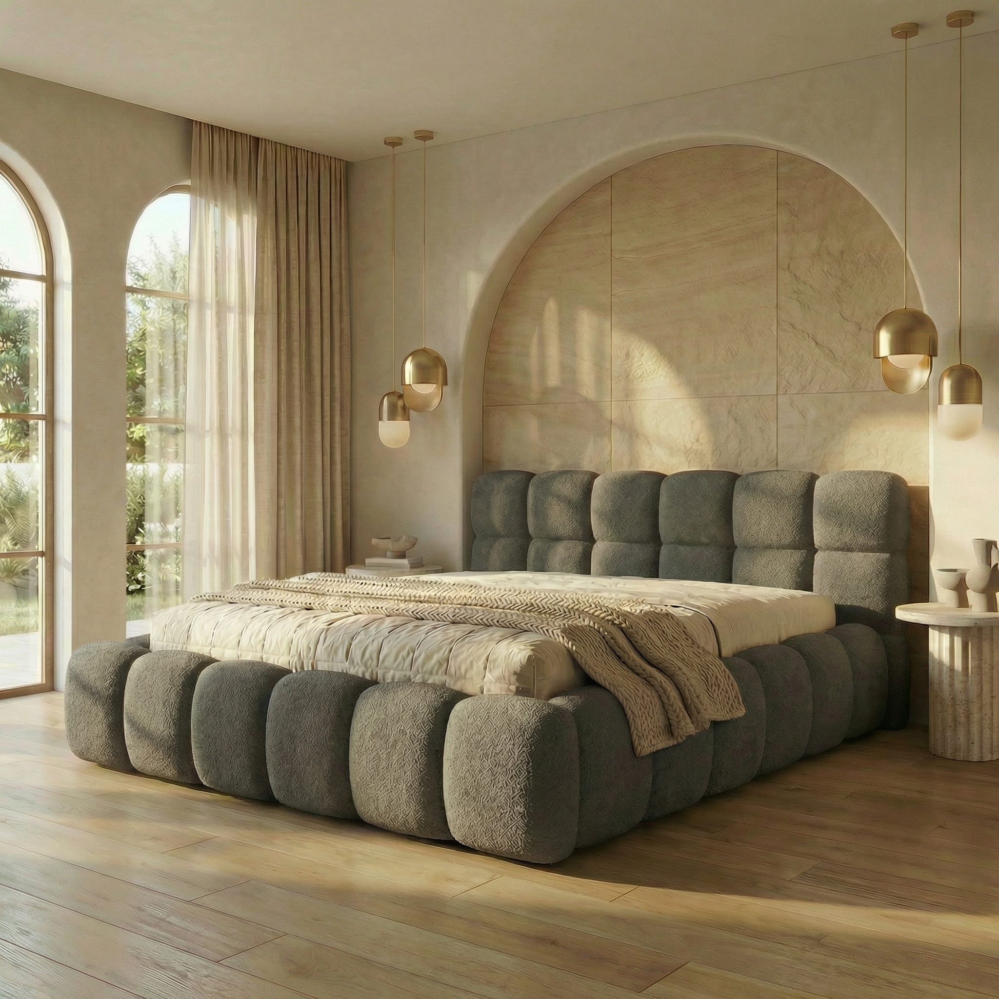 yourhouse24 Polsterbett BOSTON Slim Bouclé – Kompaktes Wolkenbett mit Bettkasten, Bubble-Optik & Japandi – Bild 5 von 5