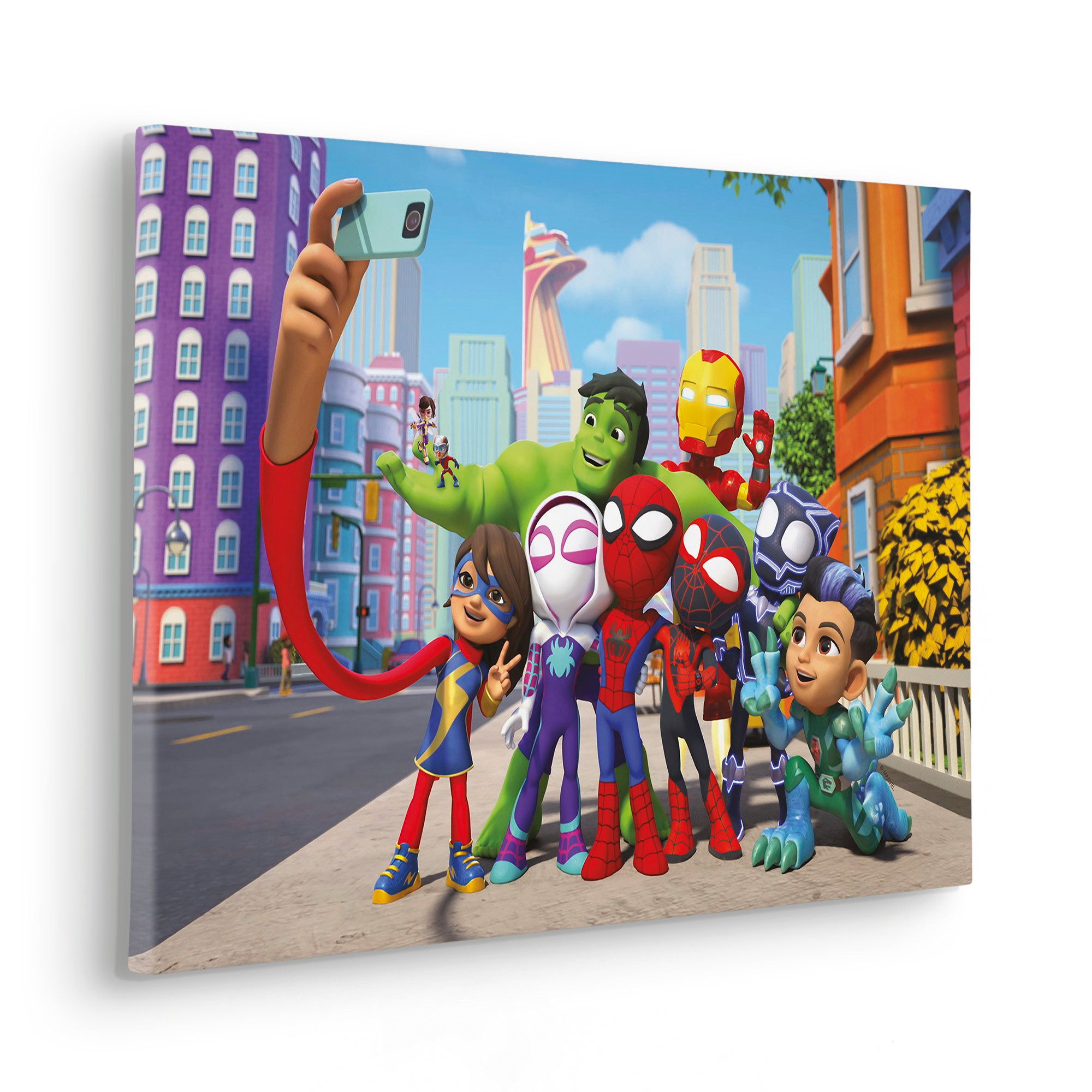 Komar Leinwandbild Spidey and His Amazing Friends Selfie - Размер 60 x 40 cm, Comic (1 St), Keilrahmenbild mit Echtholzrahmen, Kinderzimmer