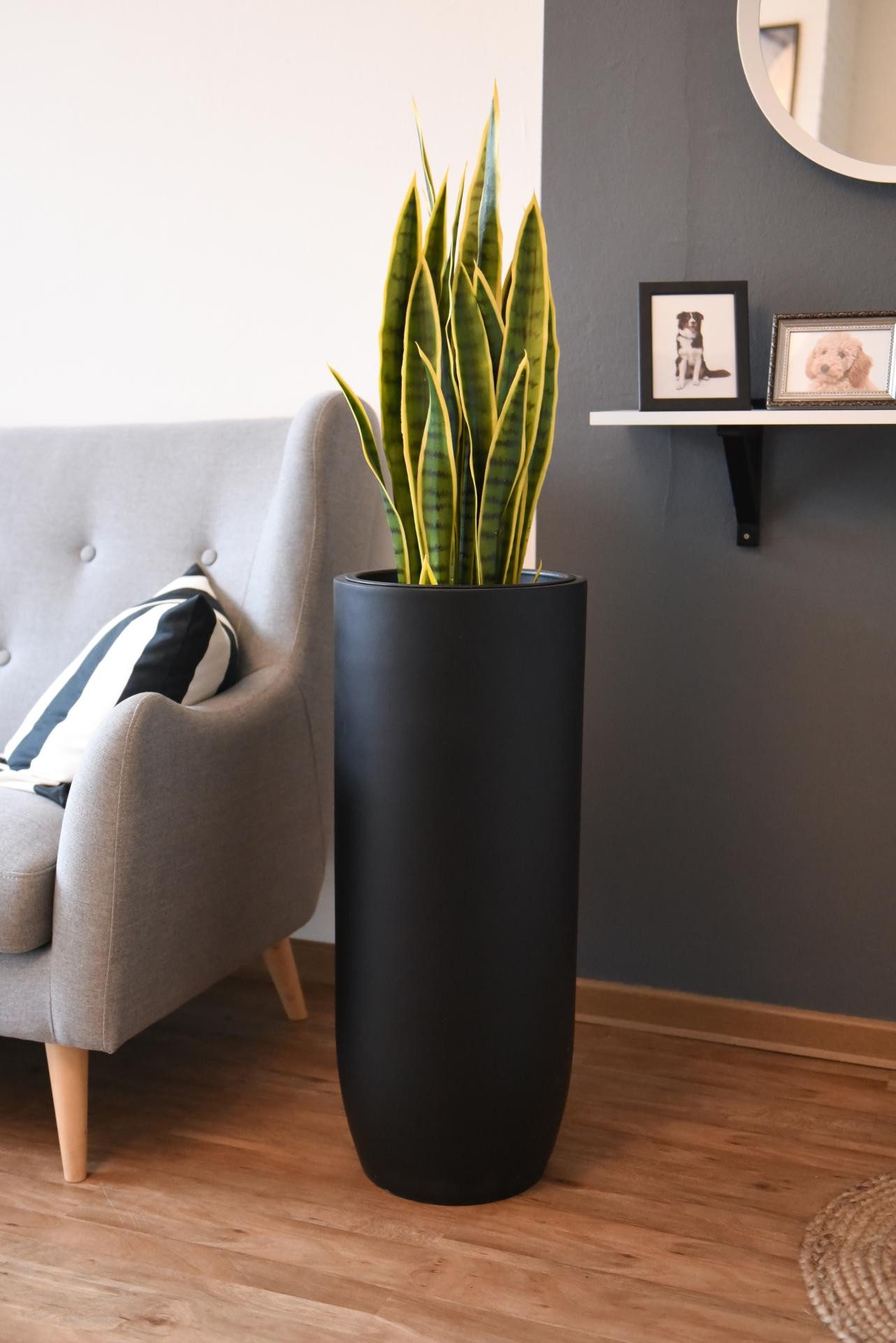 VIVANNO Bodenvase Fiberglas SOLERIO Rund - Schwarz Matt (1 St), 33x80 cm