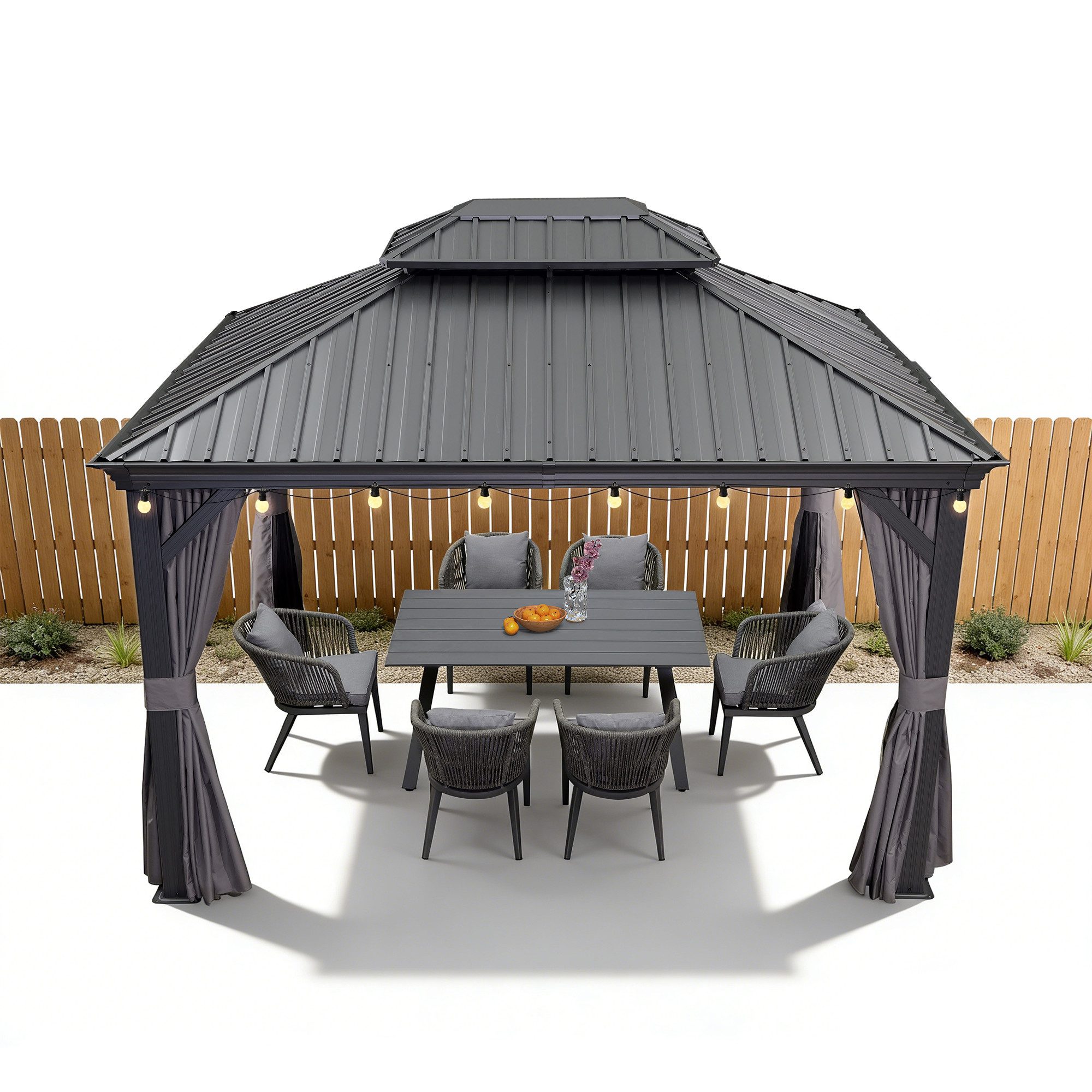 PURPLE LEAF Pavillon Hardtop Aluminium Gartenpavillon mit LED-Lichtern und Seitenteilen