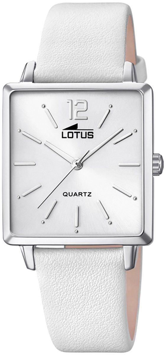 Lotus Quarzuhr LOTUS Damen Uhr Fashion 18712/1 Leder, Damenuhr eckig, klein  (ca. 27mm) Lederarmband weiß