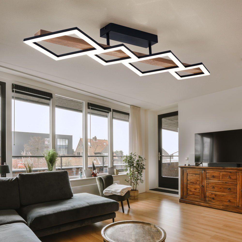 Wohnzimmerlampe fest Warmweiß, LED Deckenleuchte LED-Leuchtmittel Deckenleuchte, Holz LED Globo Deckenlampe Designleuchte verbaut,