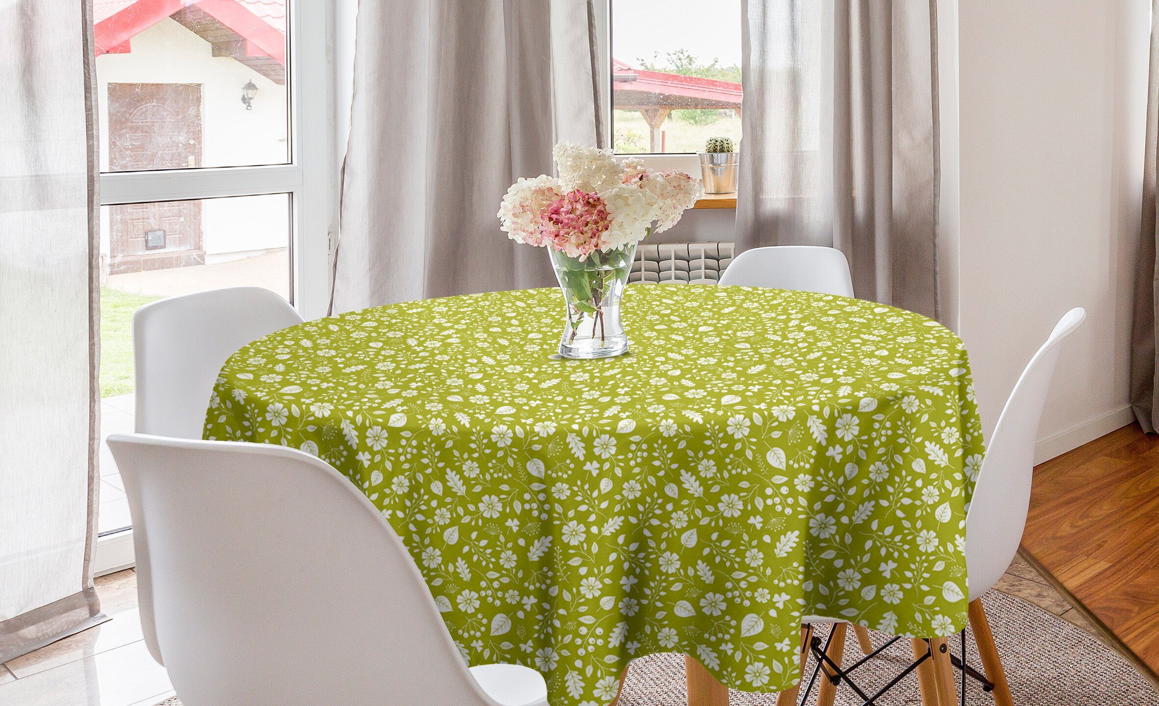 Abakuhaus Tischdecke Kreis Tischdecke Abdeckung für Esszimmer Küche Dekoration, Botanisch Blumen Beeren Blätter