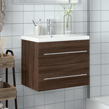 vidaXL Badezimmerspiegelschrank Waschbeckenunterschrank mit Einbaubecken Braun Eiche-Optik