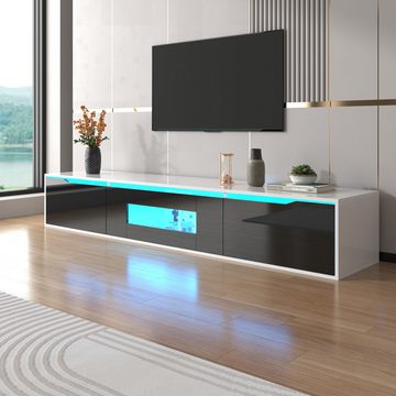 MODFU TV-Schrank Lowboard Hochglanz, mit farbwechselndem LED-Licht, Klapptüren