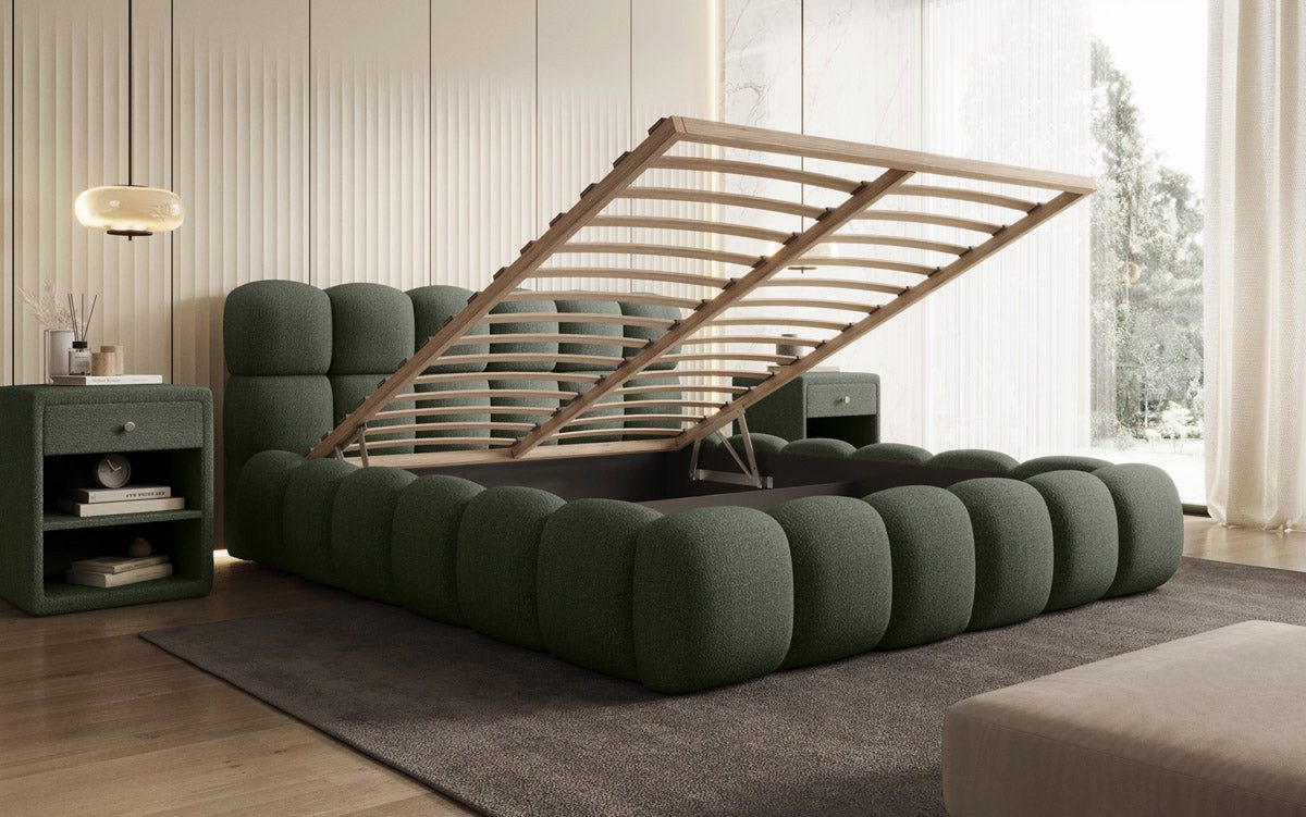 Luxusbetten24 Polsterbett Designer Polsterbett Boston Bouclé, mit Stauraum