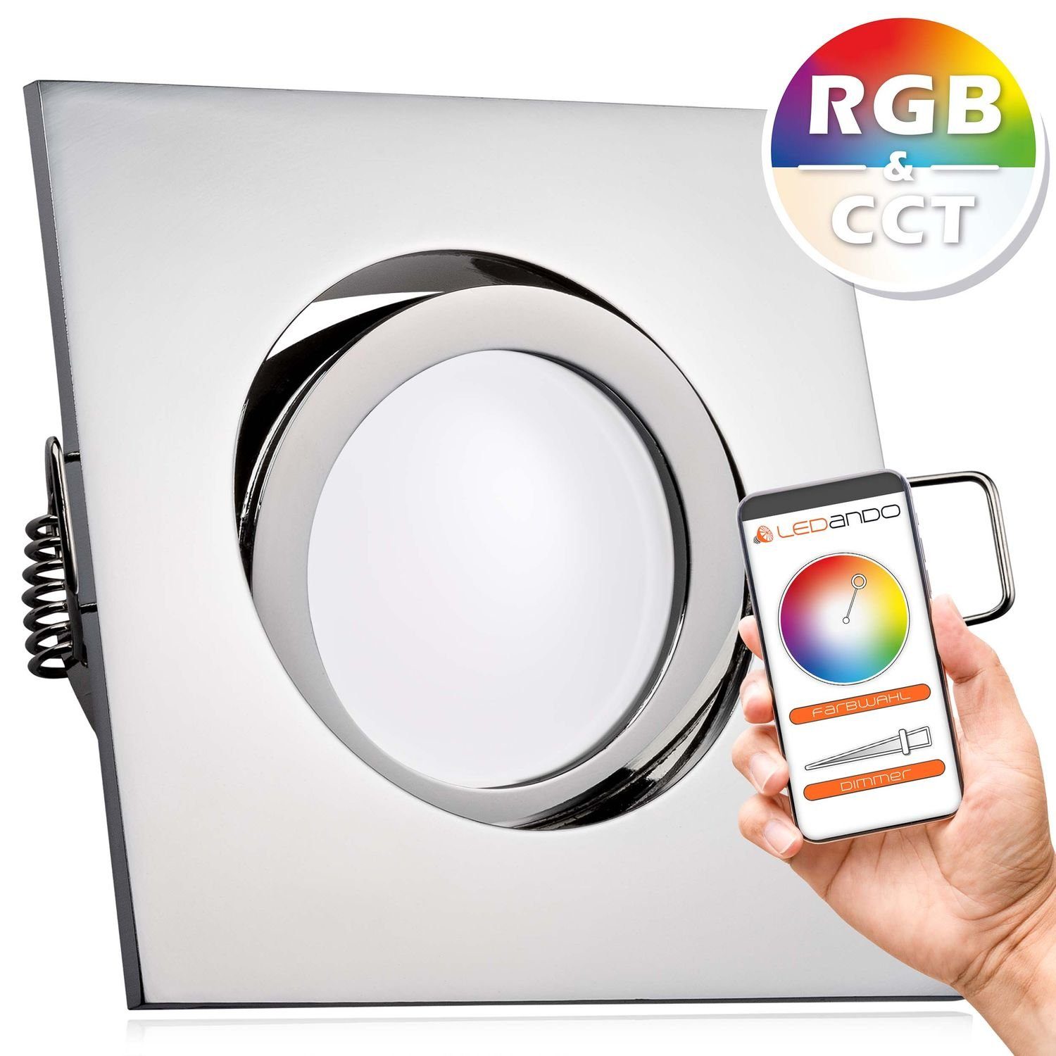 - chrom RGB LED flach Leuchtmit CCT LEDANDO Set mit Einbaustrahler extra 5W in Einbaustrahler LED