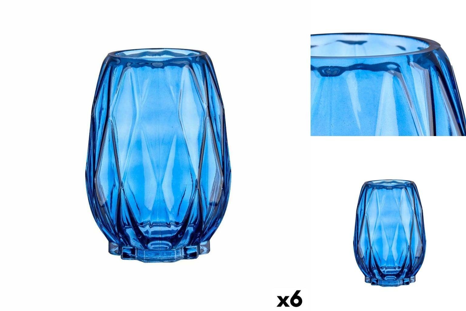 Gift Decor Dekovase Vase Schnitzerei Rhombusse Blau Glas 13,5 x 19 x 13,5 cm 6 Stück