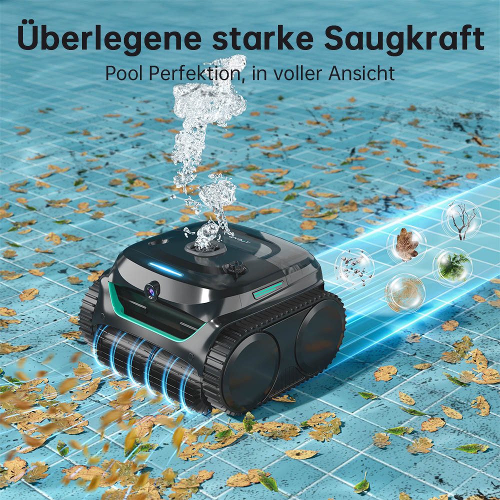 WYBOT Poolroboter C2 Vision kabelloser Poolsauger, Trümmererkennung mit AI-Kamera, (Zweischichtige Filterung, 8-in-1-Reinigungsroboter), bürstenlose Motoren für kraftvolle Saugkraft, für Pools bis zu 180 m²