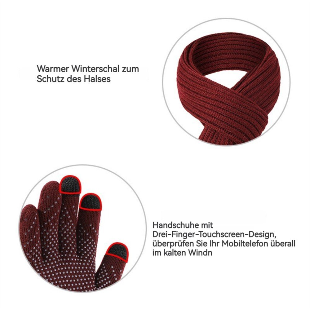 Schal Plüsch Schwarz Dreiteiliges Rouemi Handschuhe & Kalt Mütze Mütze Mützenset, Warm Set Schal