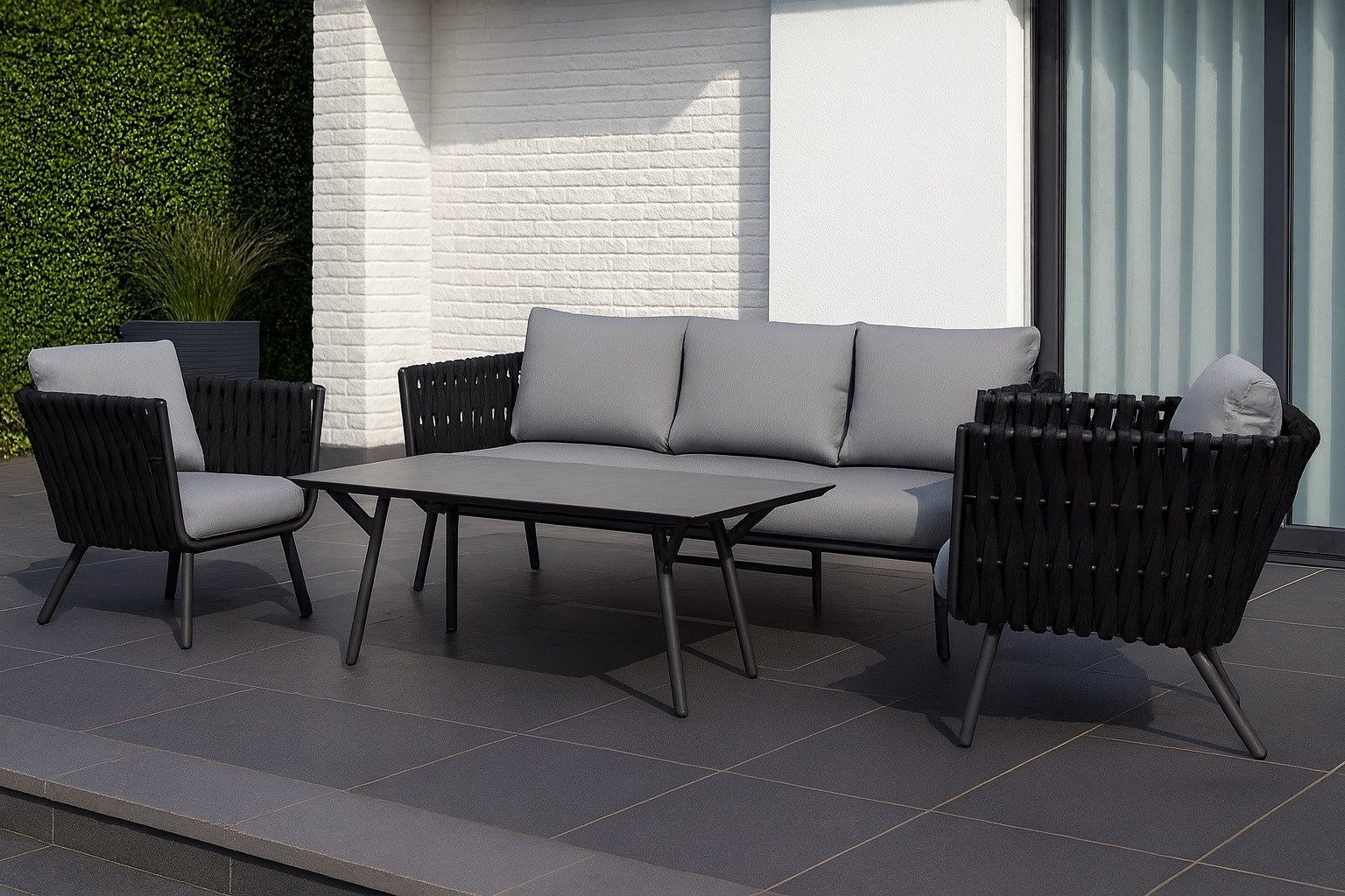 Gardissimo Gartenlounge-Set "Reana Grau", Rope Lounge Set, Aluminium, wetterfest, inkl. Auflagen