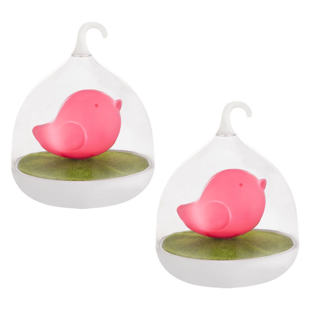 GLOBO LIGHTING LED Tischleuchte, LED-Leuchtmittel fest verbaut, Tischlampe Nachttischleuchte Vogel pink Touchdimmer H 17 cm 2er Set