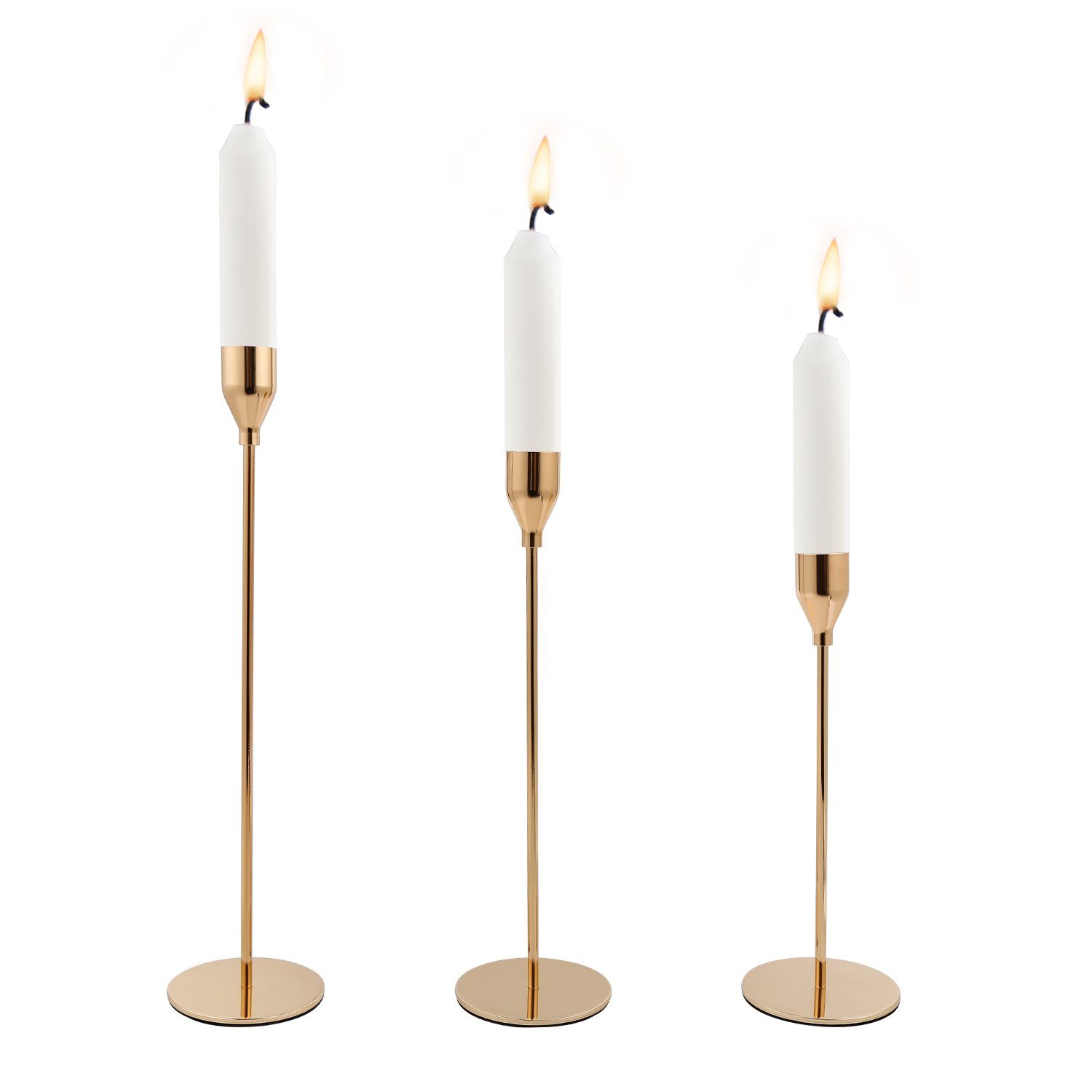 Clanmacy Kerzenständer Kerzenhalter 3 Stück/Satz in Unterschiedlicher Größ, 23/28/33cm Kerzenleuchter für Party Dekoration Gold | Kerzenständer