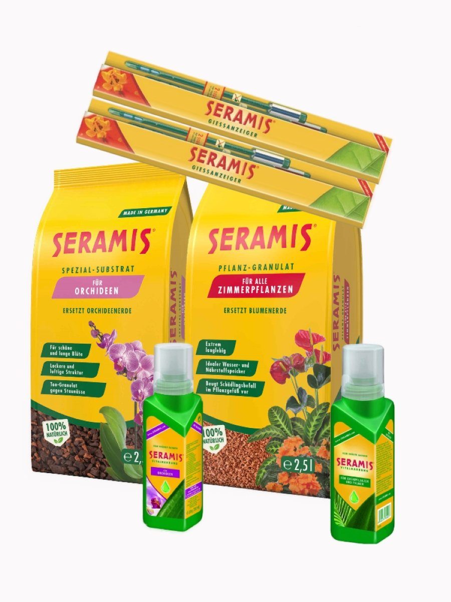 Seramis Tongranulat Seramis Paket 6 teilig, mit Spezialsubstrat, (Set 6 teilig, 6-St), 5 l Substrate, 400 ml Vitalnahrung, 2 VE Gießanzeiger a) 2 Stück