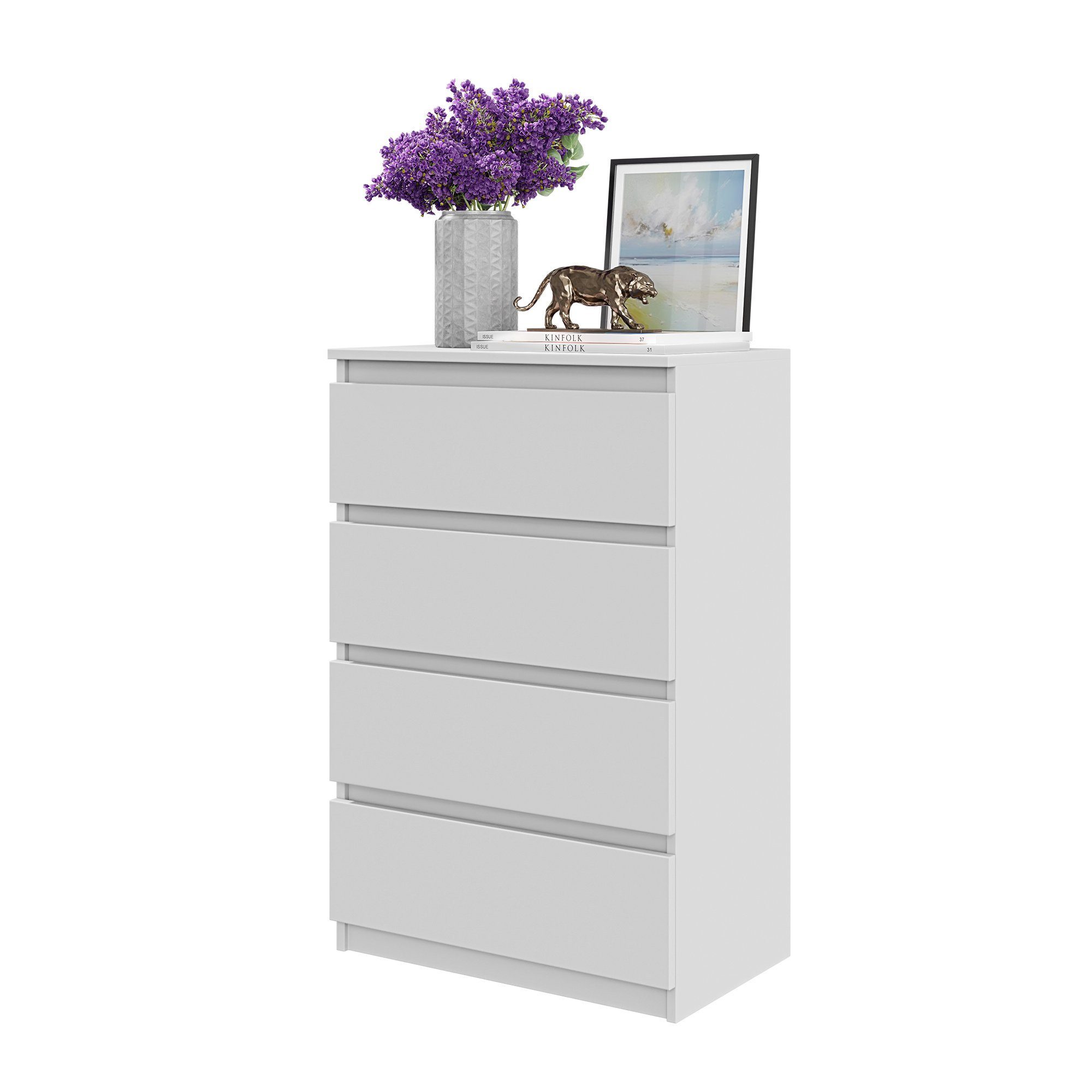 Furnica Kommode GABRIEL 4 Schubladen - Weiß Matt H92cm B60cm T33cm