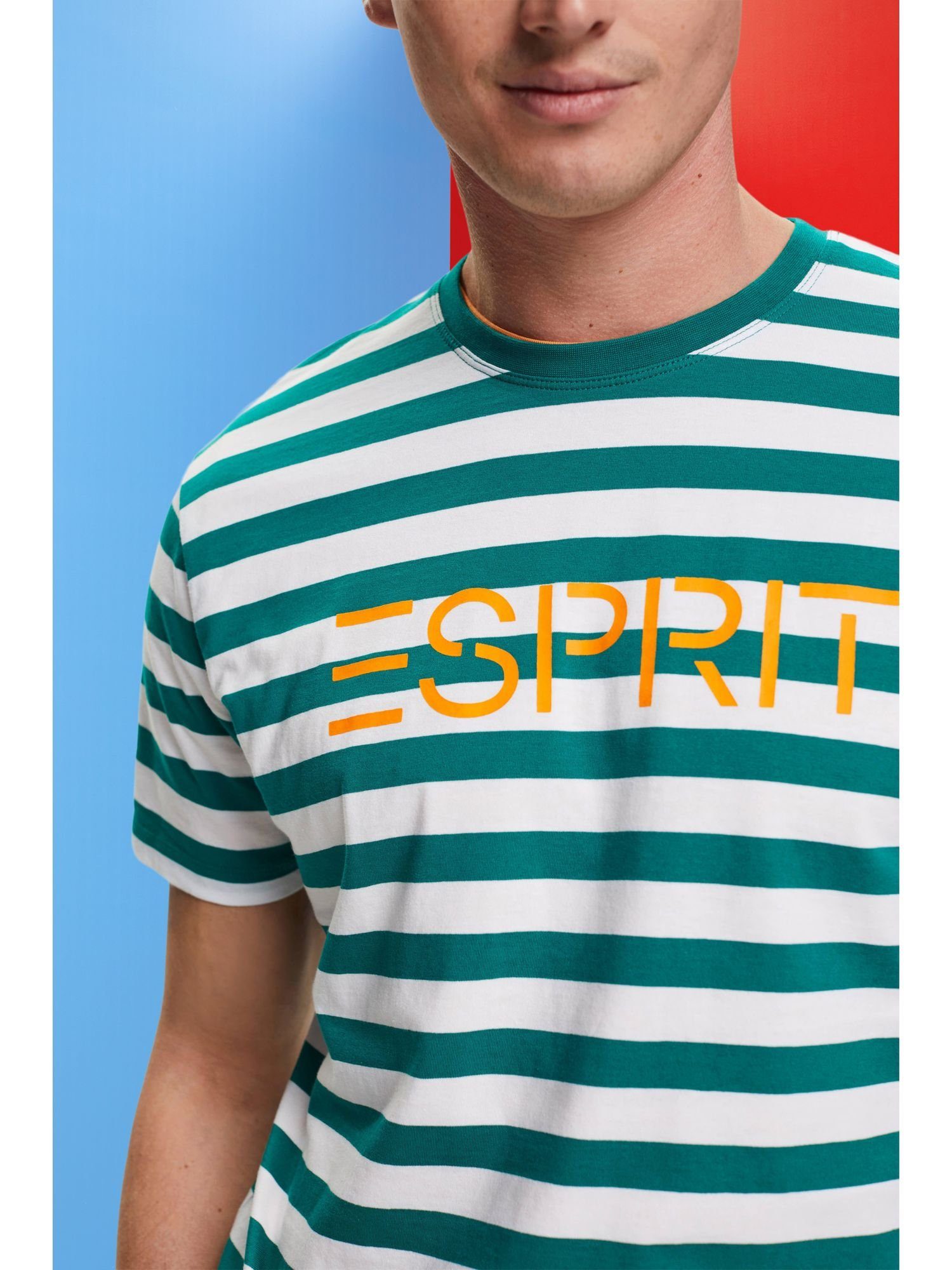 (1-tlg) Esprit T-Shirt Gestreiftes Baumwoll-T-Shirt EMERALD GREEN